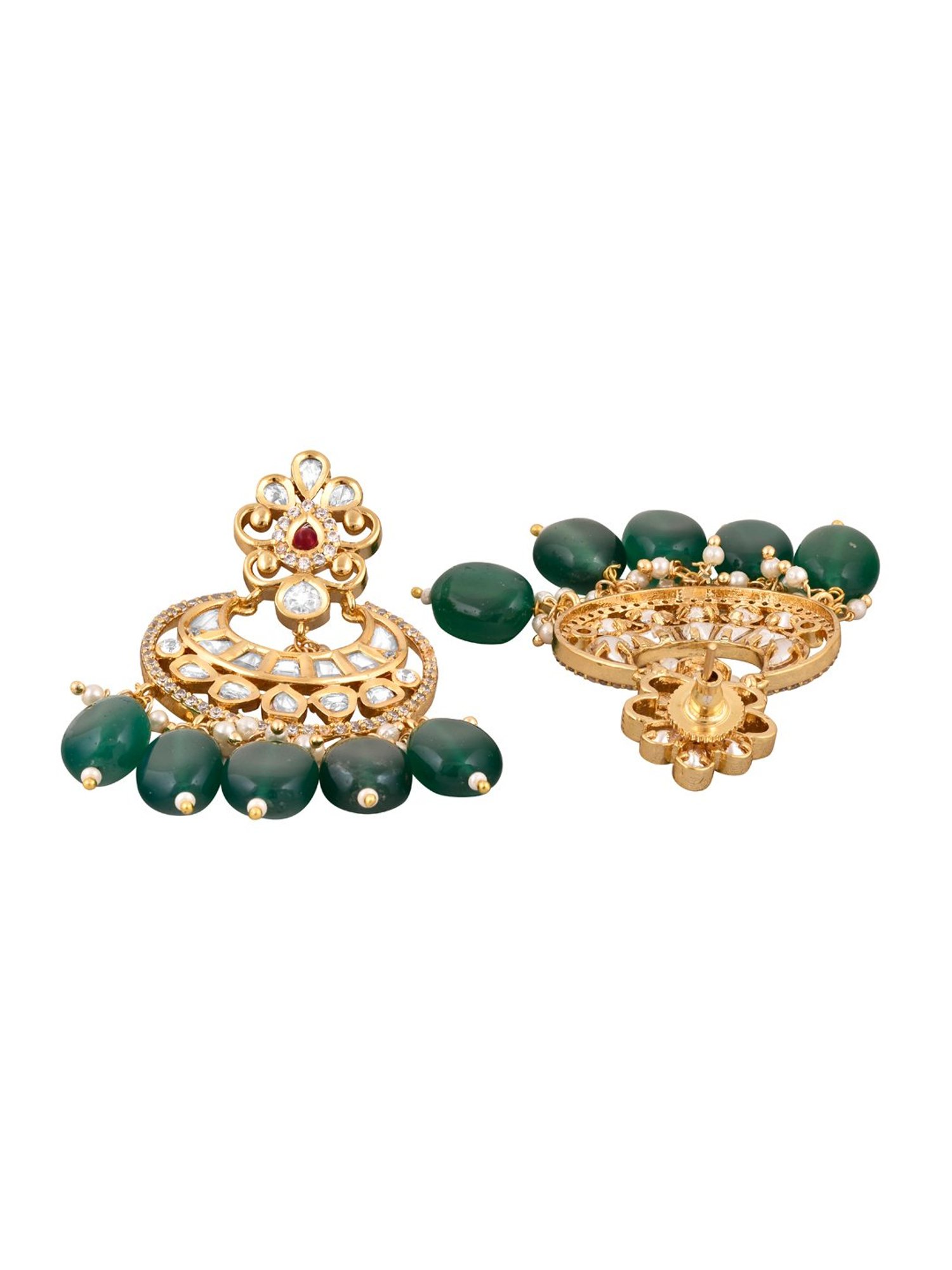 Curio Cottage Meira Emerald Green Chandbali Earrings