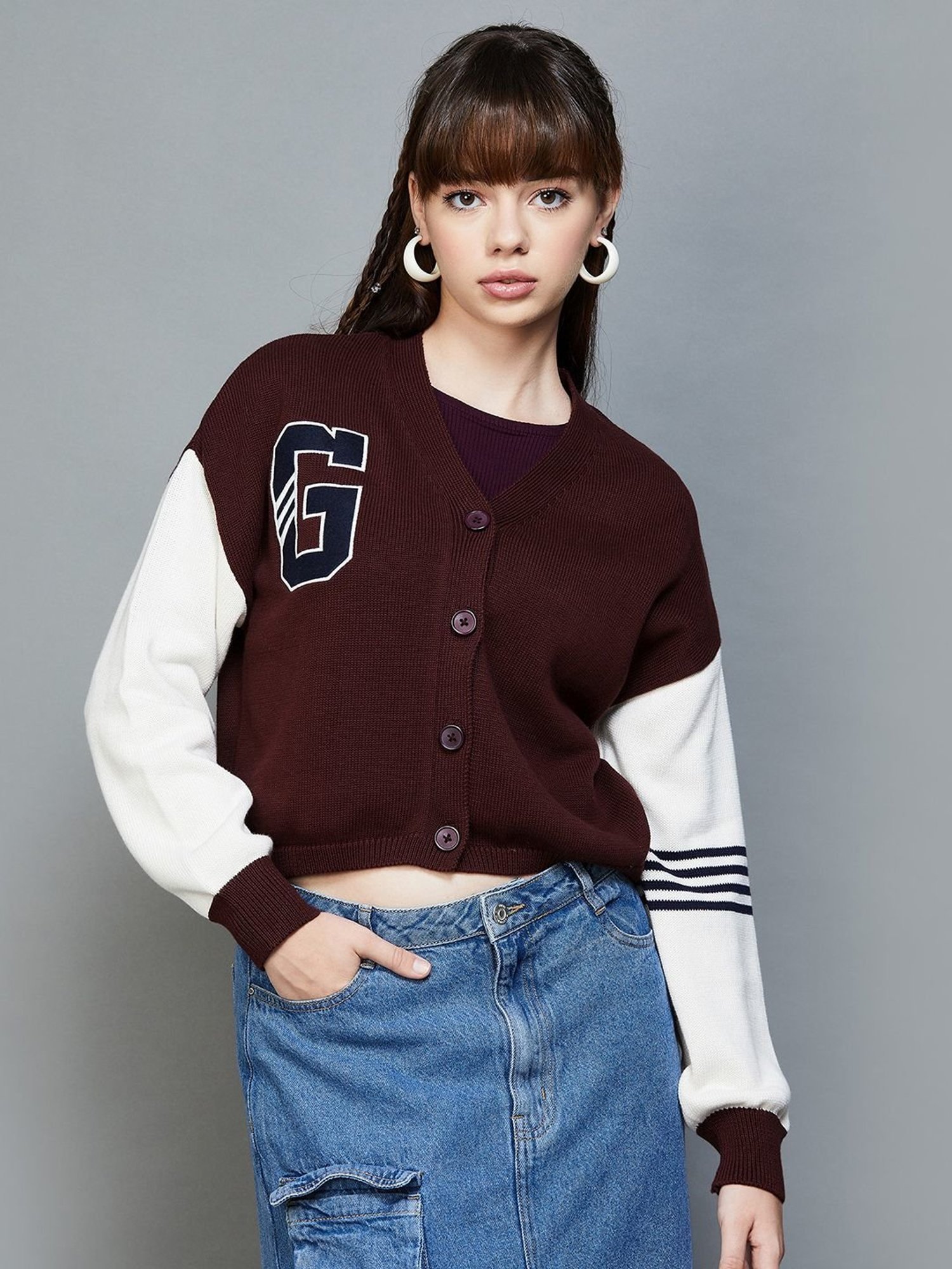 Ginger by Lifestyle Brown & White Color-Block Cardigan