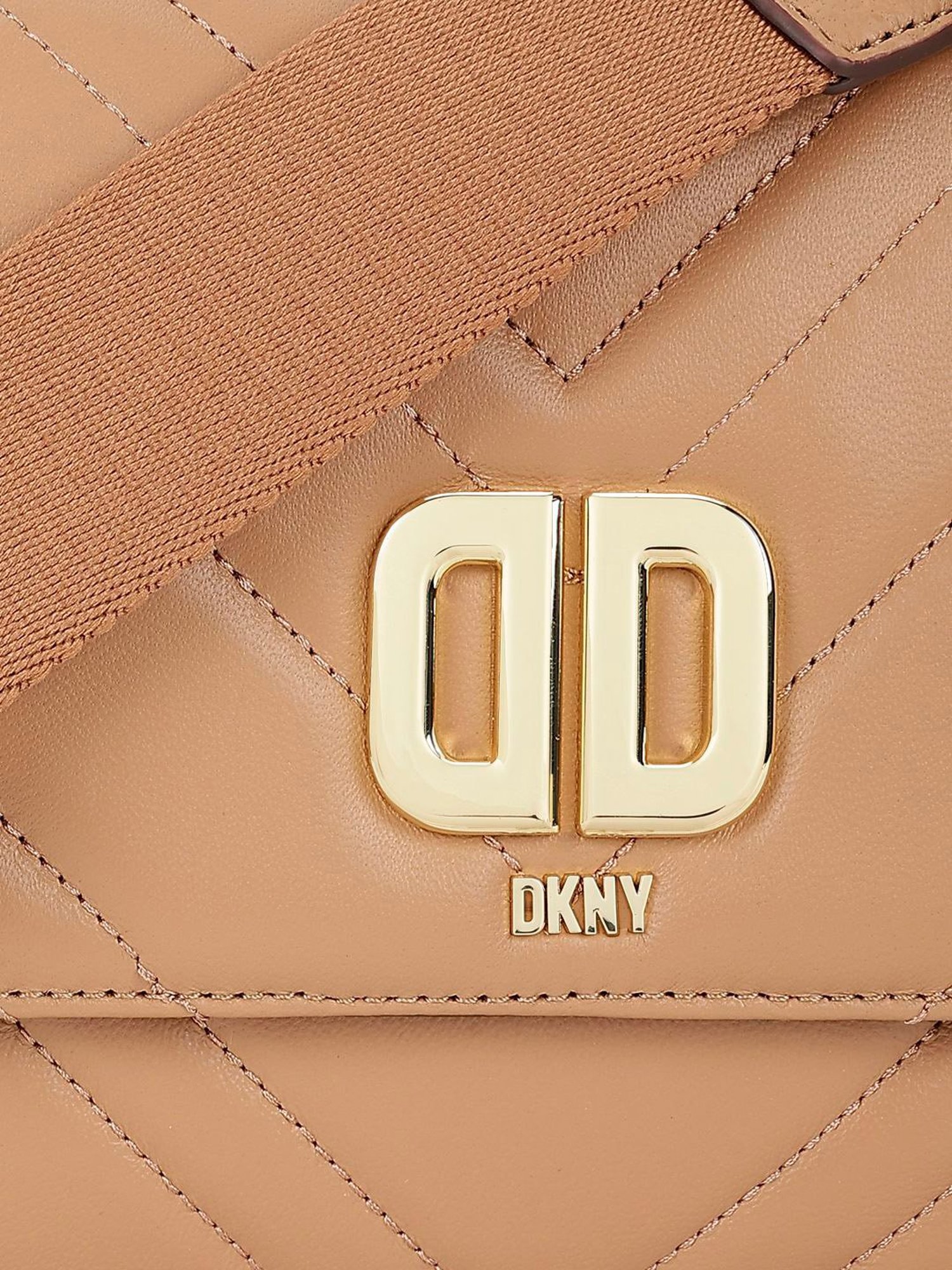 Dkny Neutral Leather Quilted Sling Handbag