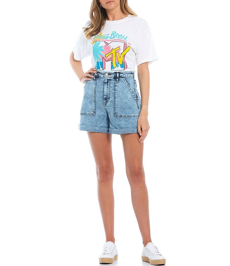 Celebrity Pink High Rise Destructed Frayed Hem Denim Shorts