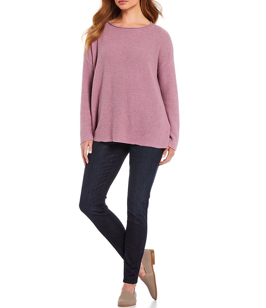 Eileen Fisher Peruvian Organic Cotton Ballet Neck Long Sleeve Box Top