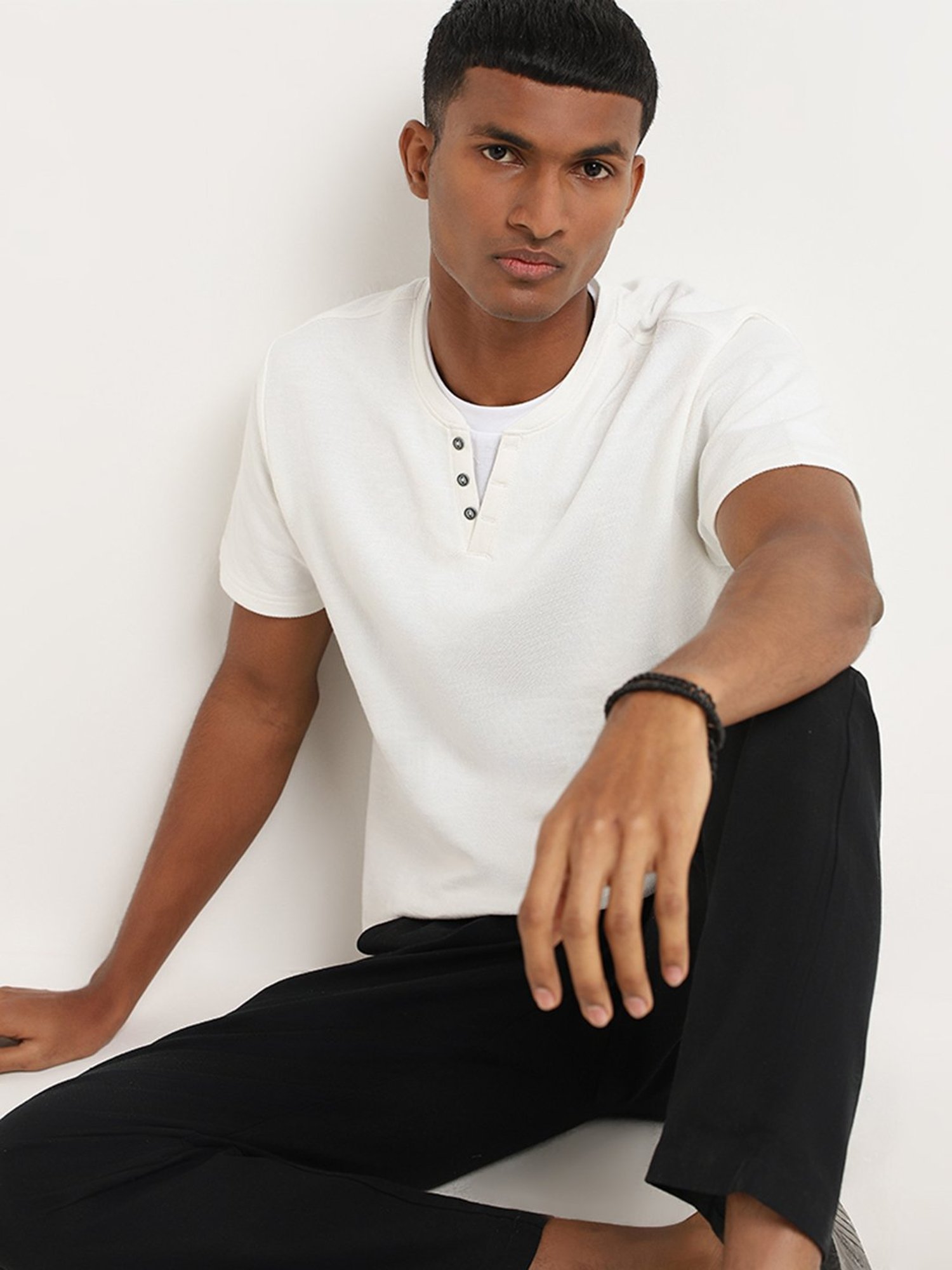 ETA by Westside Off-White Henley Slim Fit T-Shirt