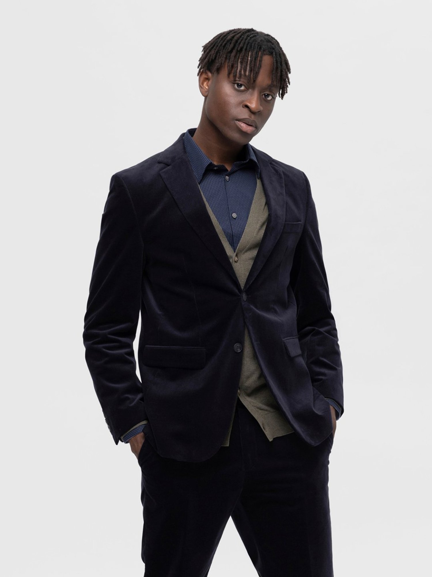 SELECTED HOMME Navy Slim Fit Textured Notch Lapel Blazer