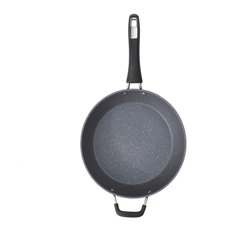 Bialetti 7554 Impact Covered Nonstick Heavy Gauge Aluminum Oven Safe 11 Inch Deep Saute Kitchen Pan with Silicone Handle and Glass Lid, Gray