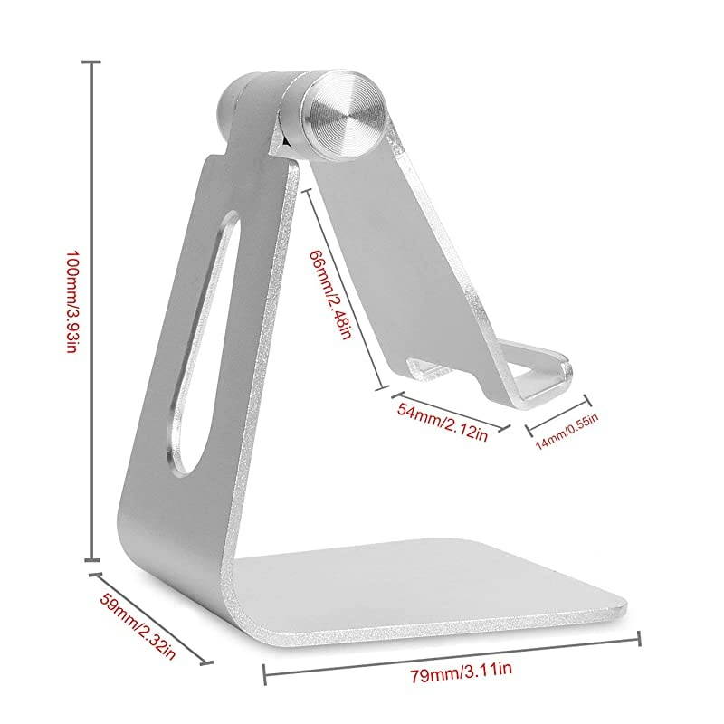 Cell Phone Tablet Stand Adjustable Multi-Angle Aluminum Non-Slip Dock Holder Cradle Charger Station Mount Foldable Portable Desktop Organizer Table Kitchen Room Office School (Silver)
