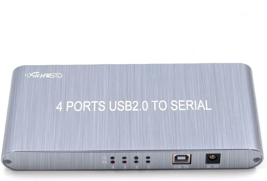 USB to Serial RS232 Adapter 4 Ports DB9 Converter 9-Pin, Converter USB 2.0 to Serial Adapter for Windows 10/8/7/XP/2000/MAC OS