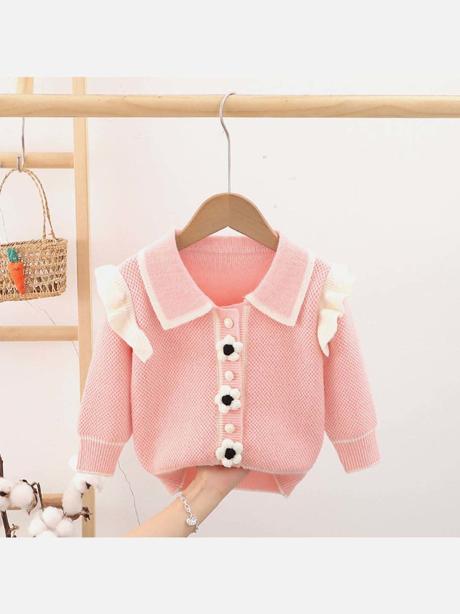 Little Surprise Box Pink Applique Full Sleeves Cardigan