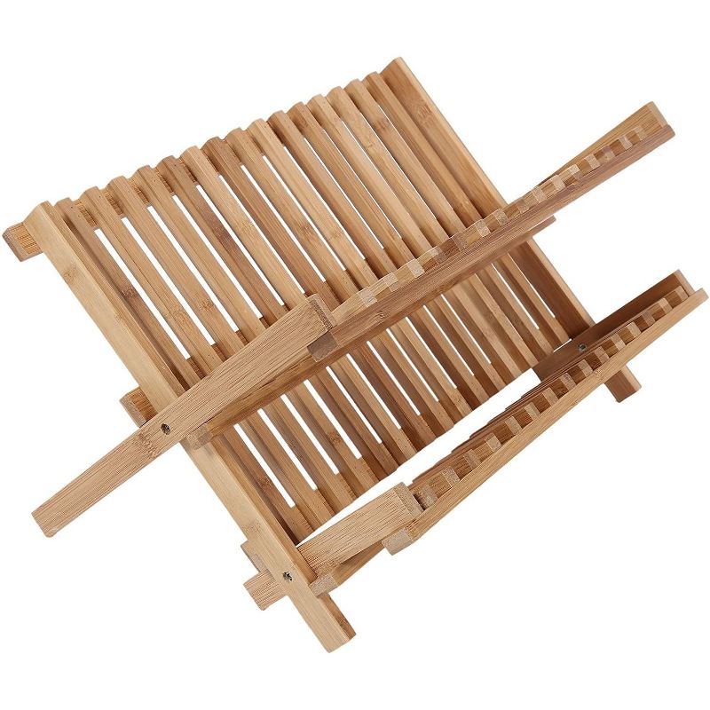 Juvale 2 Tier Bamboo Drying Dish Rack for Kitchen, Collapsible and Compact (13 x 18 x 9.8 in)