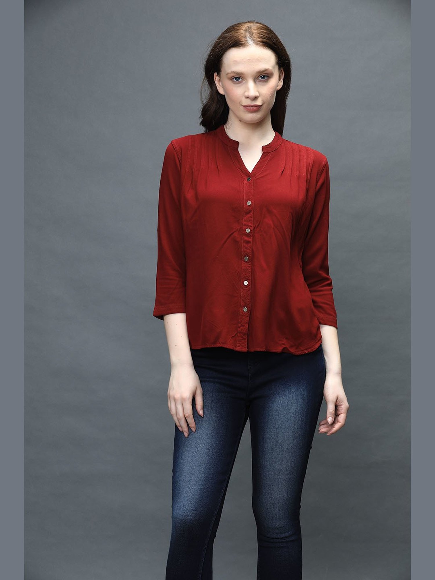 Identiti Maroon Viscose Regular Fit Shirt