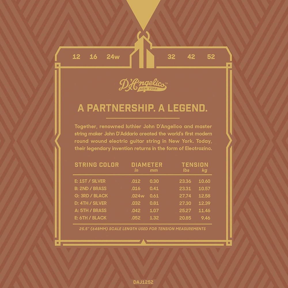 D'Angelico Electrozinc Jazz 12-52 Light Electric Guitar Strings