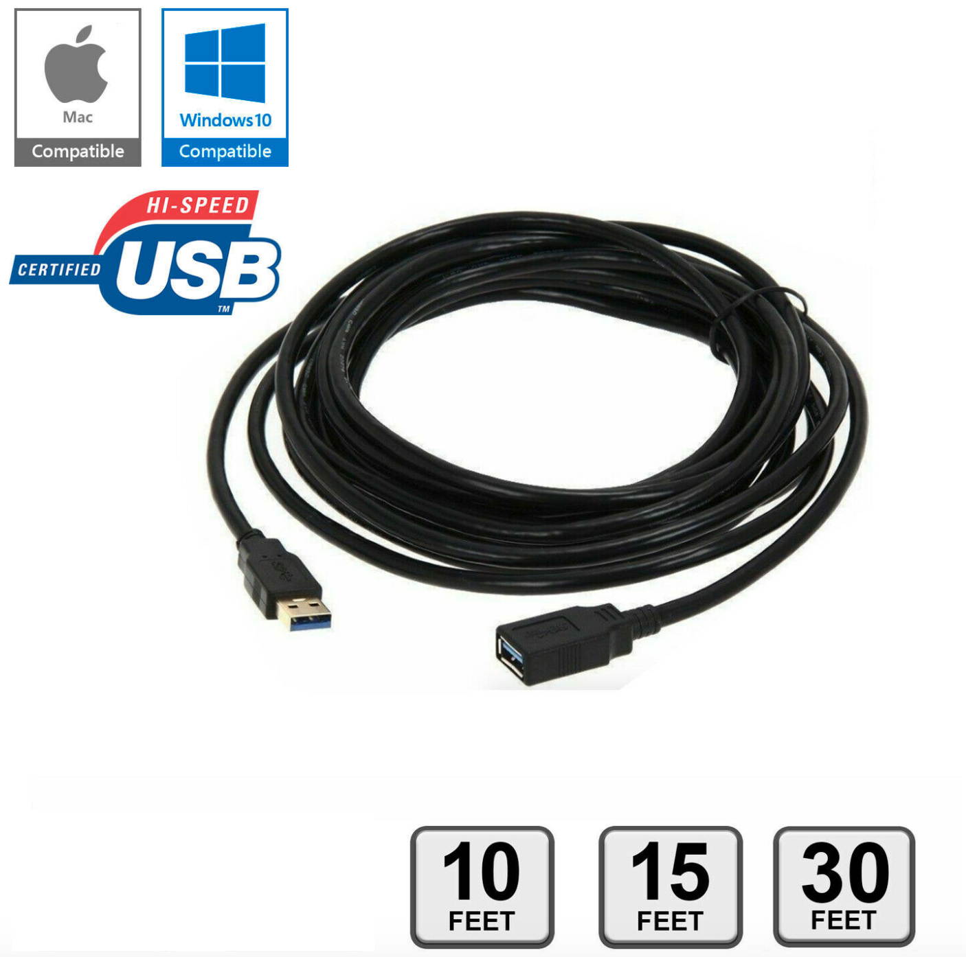 USB 2.0 Extension Extender Cable Cord M/F Standard Type A Male to Female Black