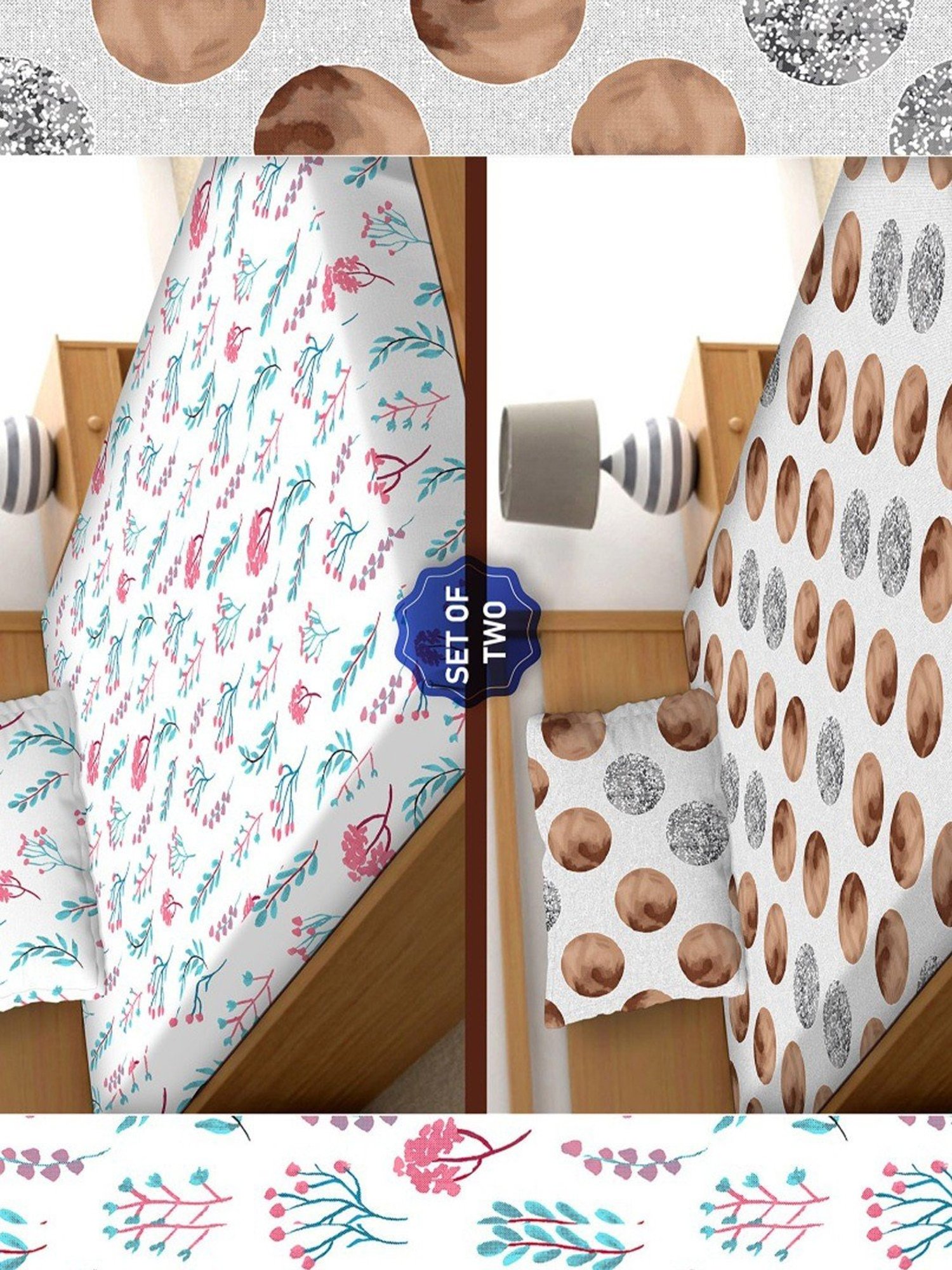 BELLA CASA Orra Printed Multicolor 180 TC Cotton Single 2 Bedsheet with 2 Pillow Covers