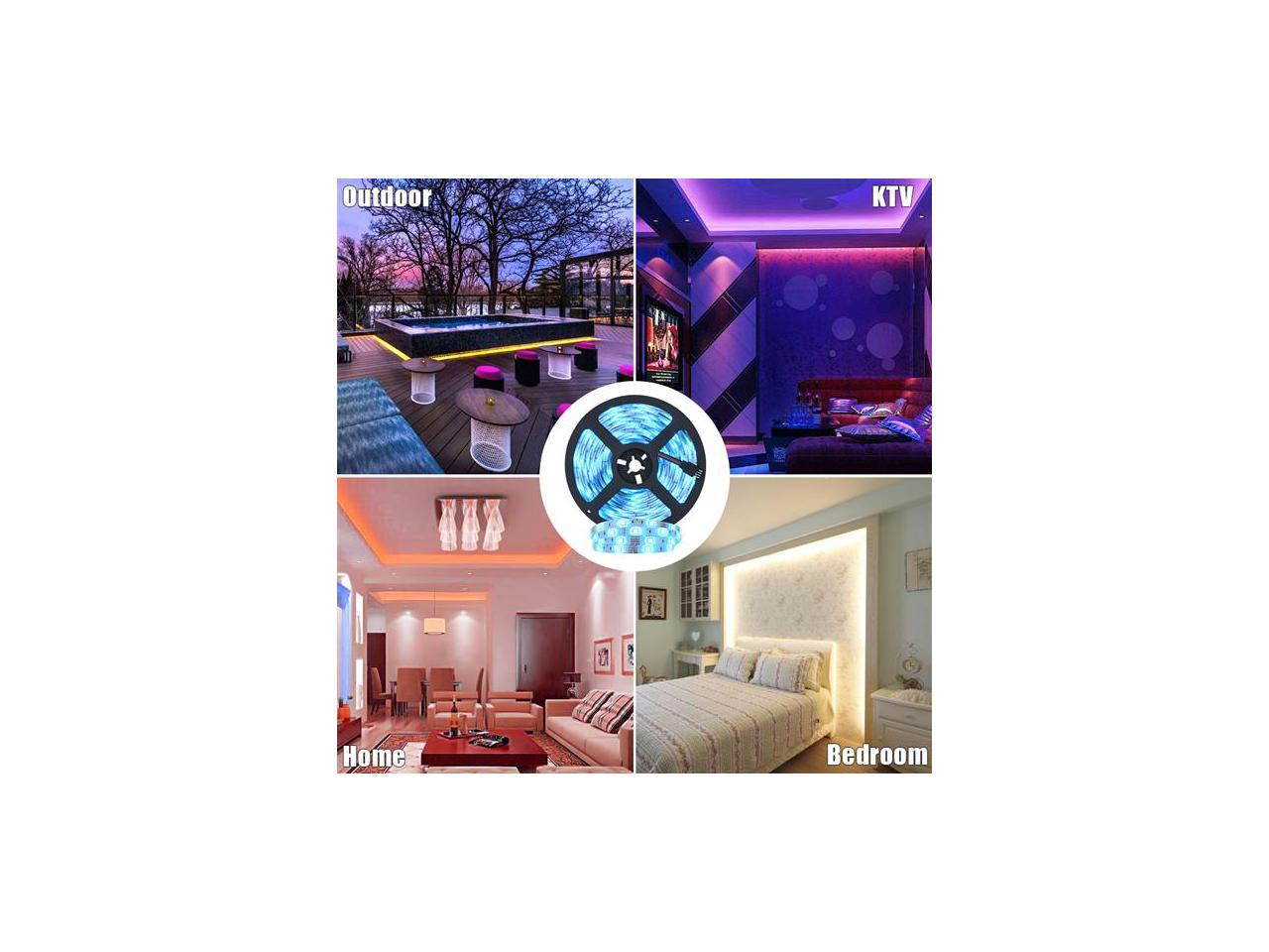 5M LED Strip Lights RGB Strips Tape Light 150 LEDs SMD5050 Waterproof Music Sync Color Changing + Bluetooth Controller + 24Key Remote Control Decoration for Home TV Party