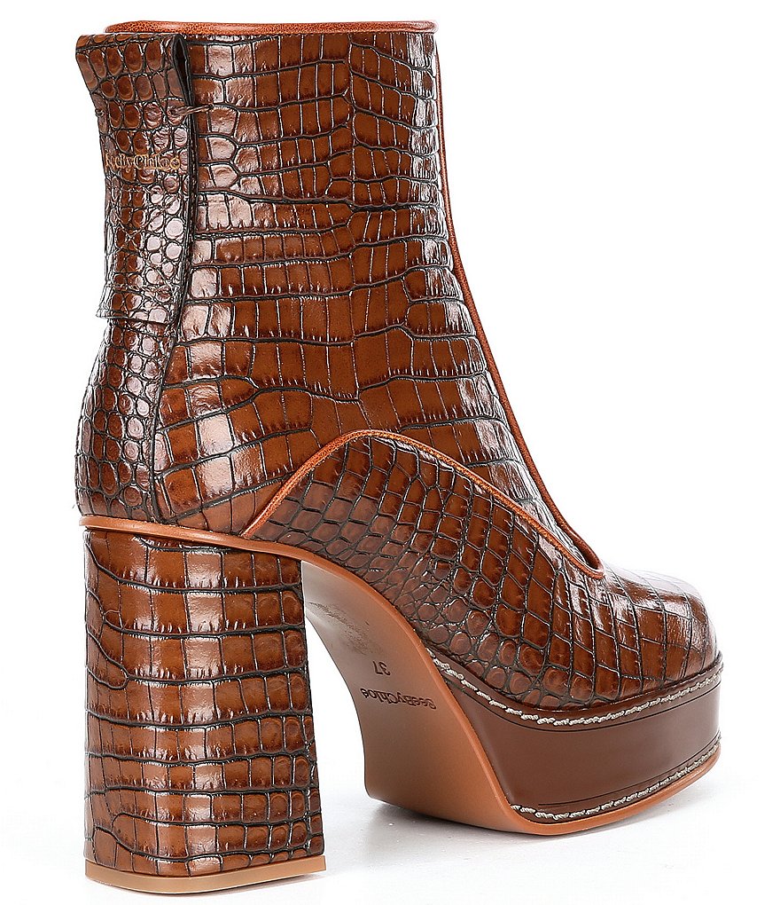 See By Chloe Bryanna Croco Embossed Leather Platform Booties