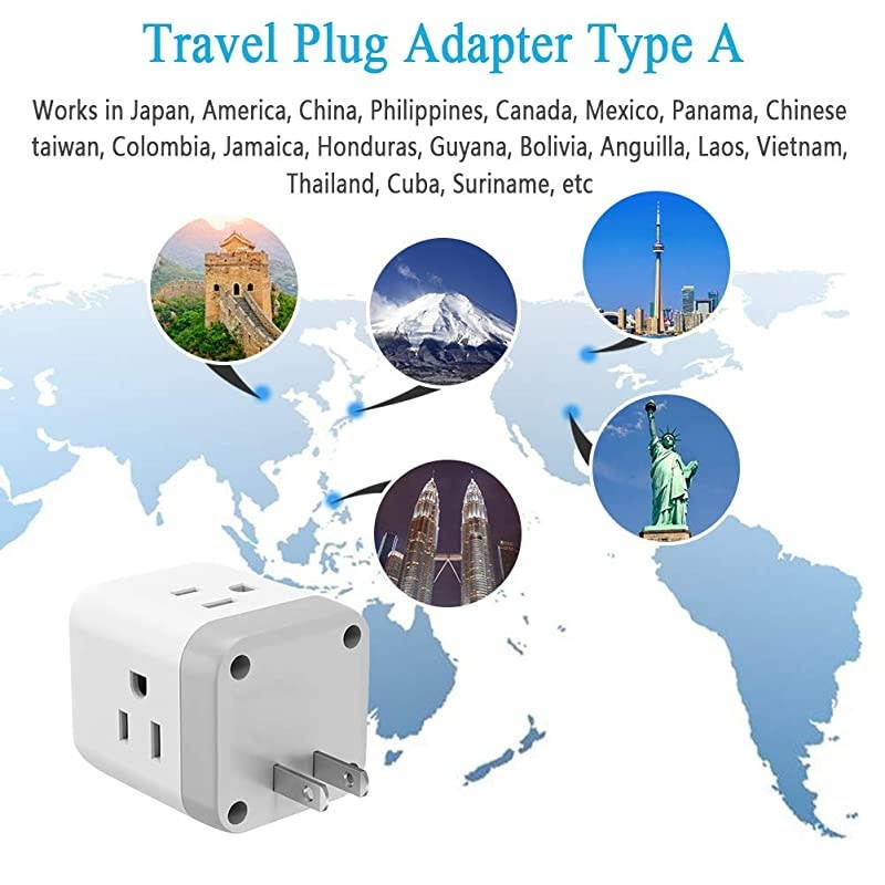3 Prong to 2 Prong Adapter  3 Outlets with 2 USB Wall Charger Multi Plug Outlet Extender Splitter Travel Power Adapter Plug for US to Japan Canada Mexico Philippines Type A