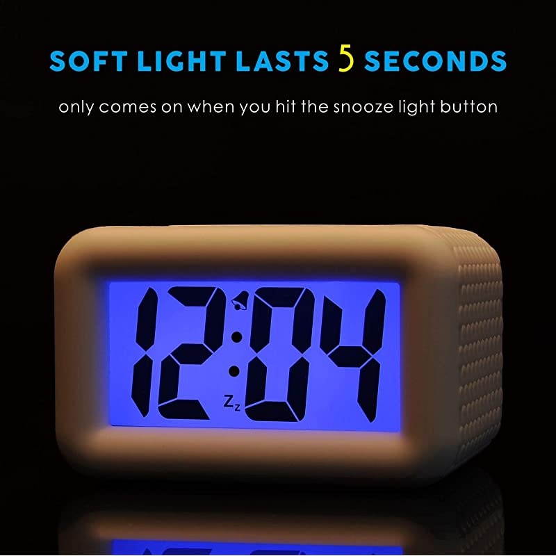 Digital Alarm Clock with Snooze and Nightlight Large LCD Display Travel Alarm Clocks Ascending Sound Alarm and Handheld Sized Good for Kids White
