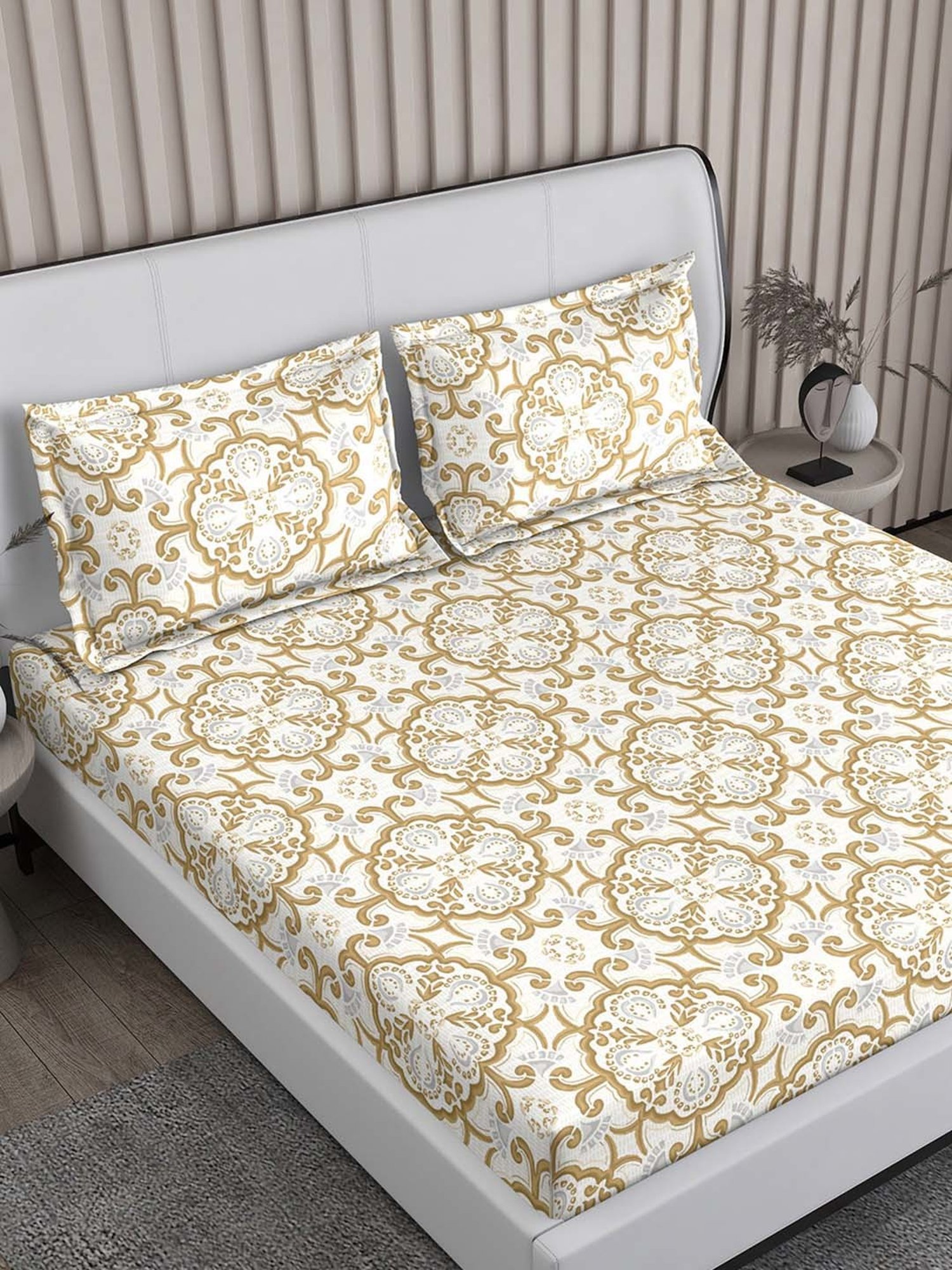 Boutique Living Baltic Brown Cotton 224 TC King Flat Bed Sheet With 2 Pillow Covers