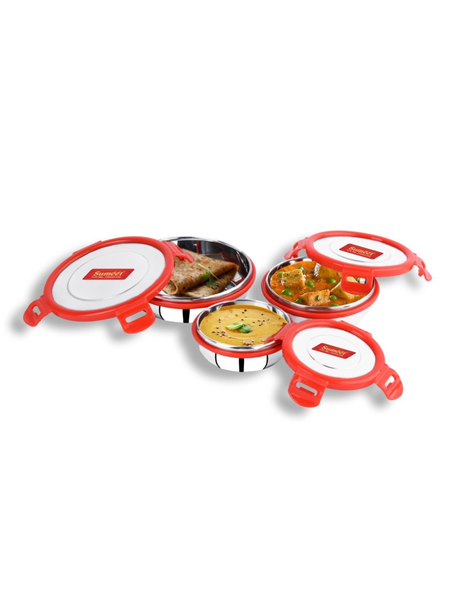 Borosil Grey Stainless Steel Lunch Box - Set of 4