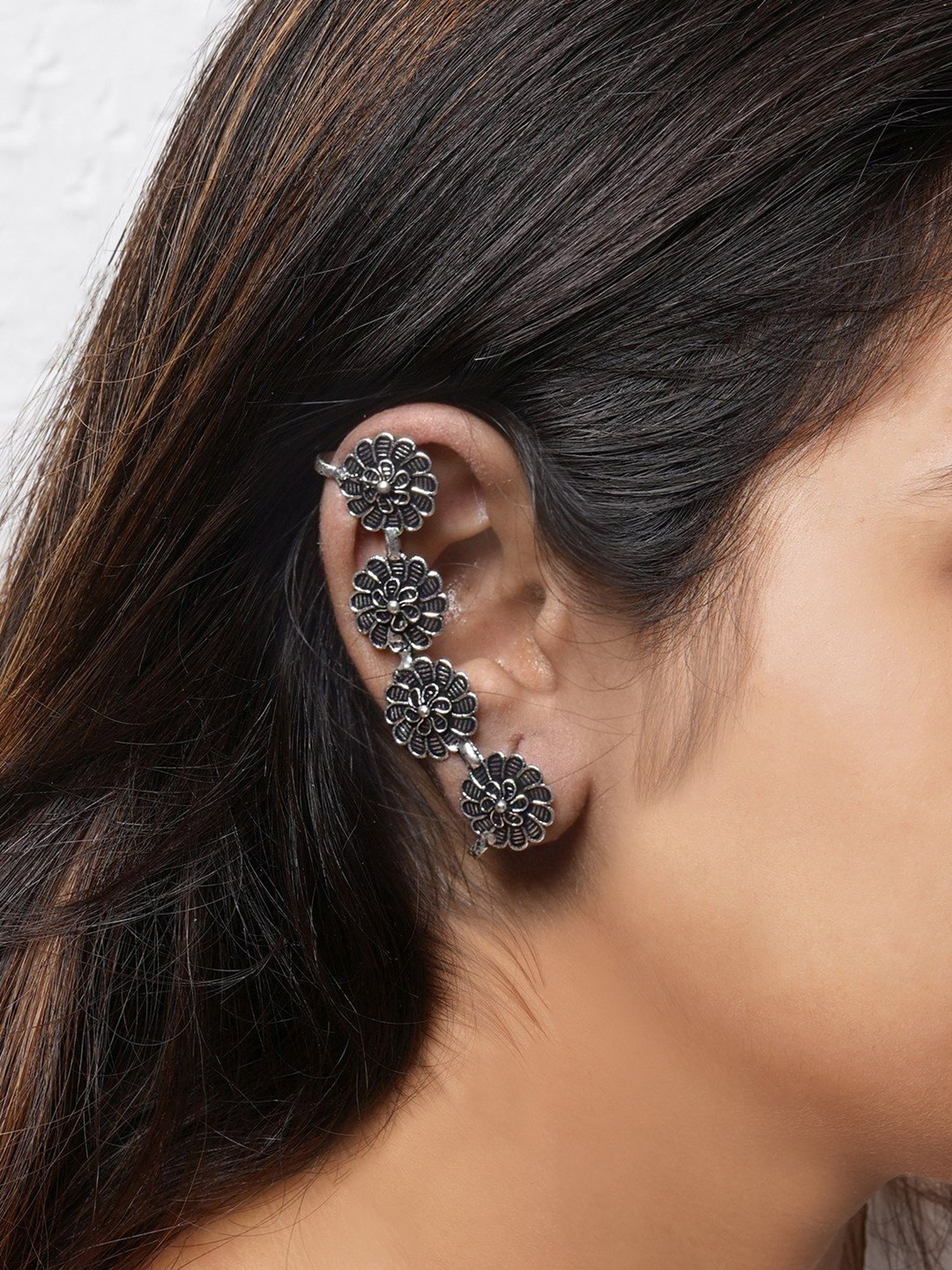 Teejh Ethnic Rashtri Silver Oxidized Ear Cuff Earrings