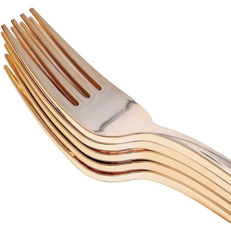 Sparkle and Bash 72 Pack Plastic Metallic Rose Gold Cutlery, Disposable Dinnerware Set