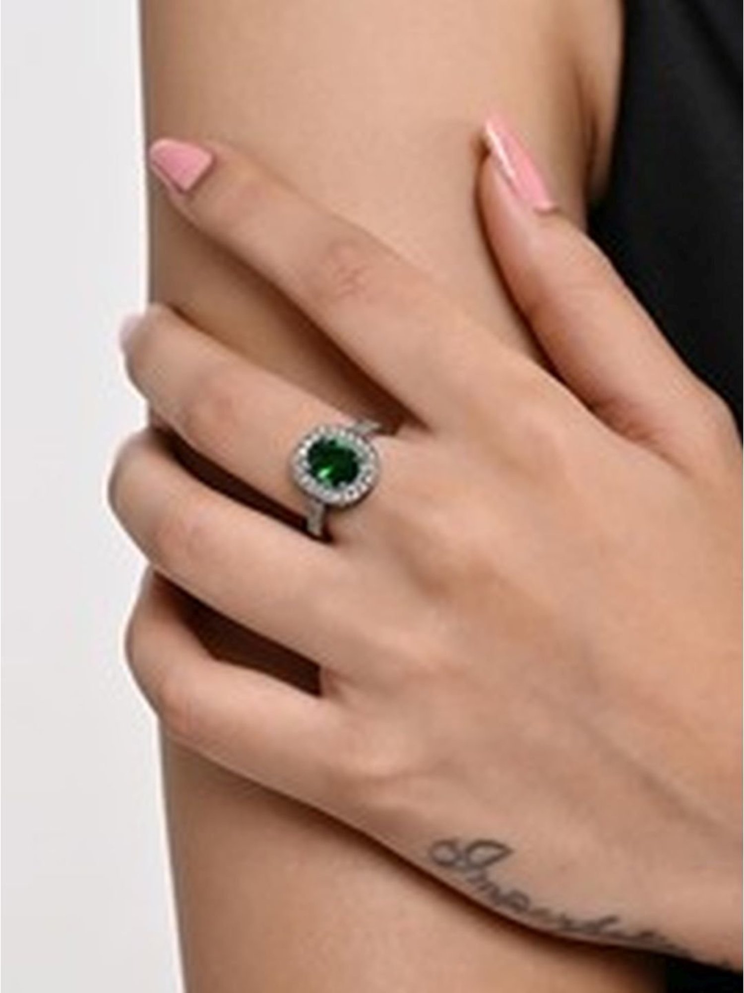 March by FableStreet 92.5 Sterling Silver Emerald Green Zircon Ring for Women