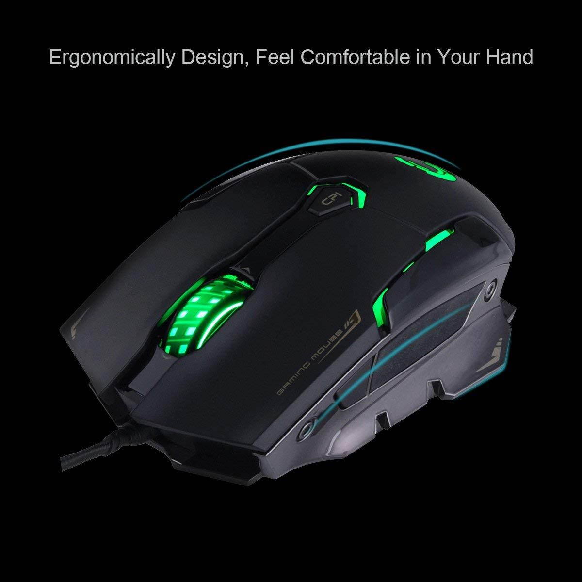 Comanro DM004 LED Rainbow Breathing Color 6 Buttons USB Wired Gaming Mouse for Pro Gamers with Micro Switch(DPI 500/1500/2000/3500)