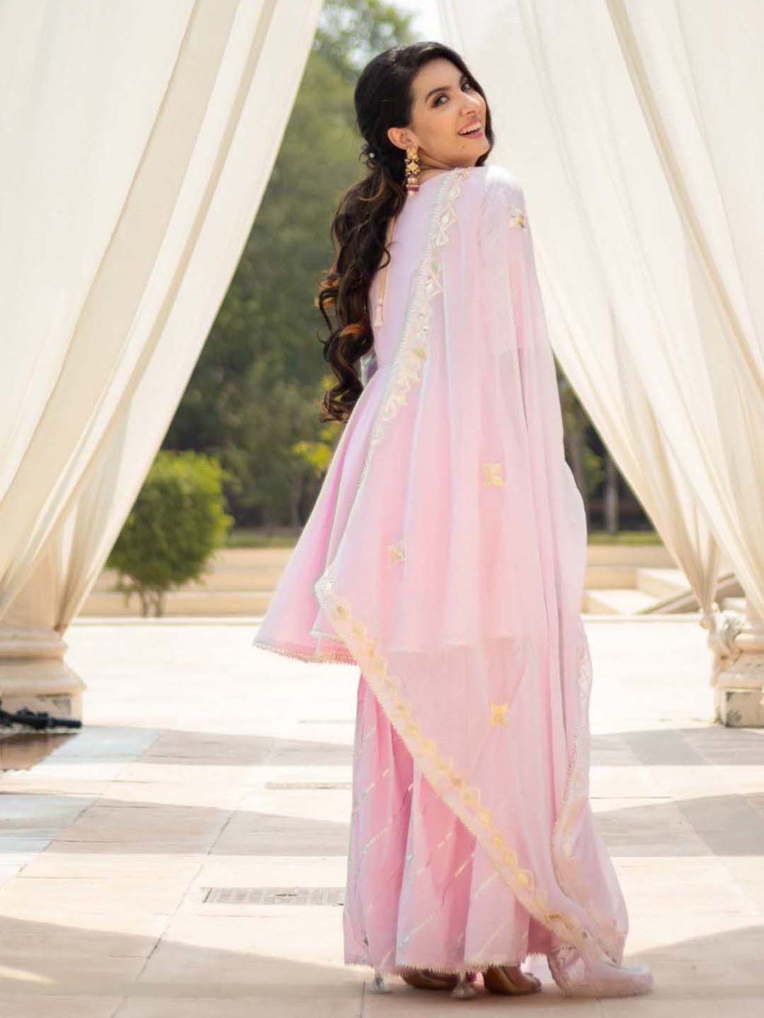 AACHHO Pink Cotton Kurti Sharara Set With Dupatta