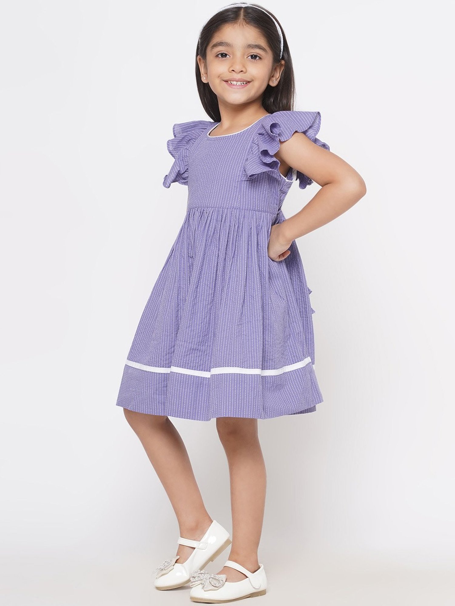 Little Bansi Kids Light Purple Striped Frock