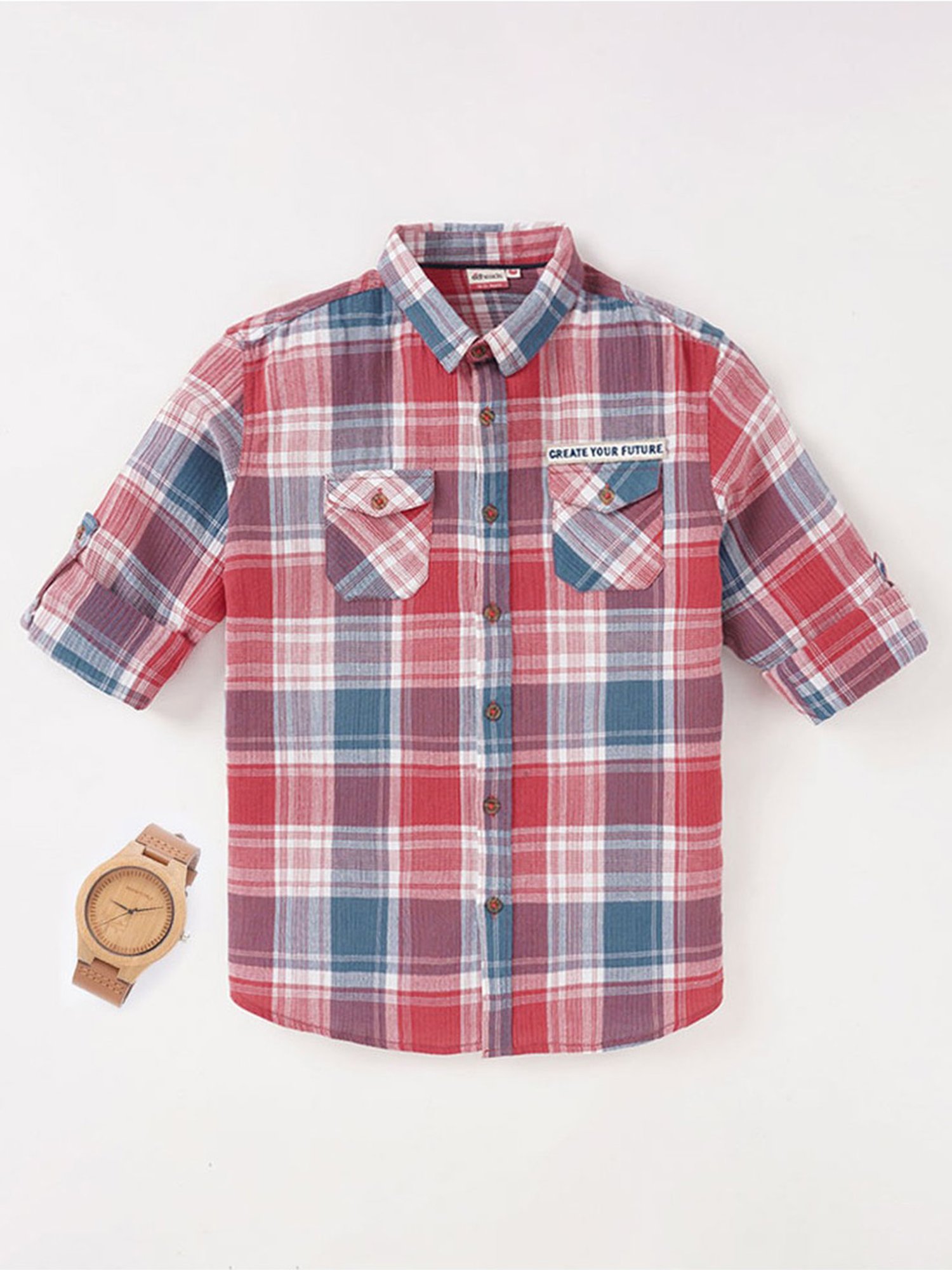 Edheads Kids Red & Blue Cotton Chequered Full Sleeves Shirt