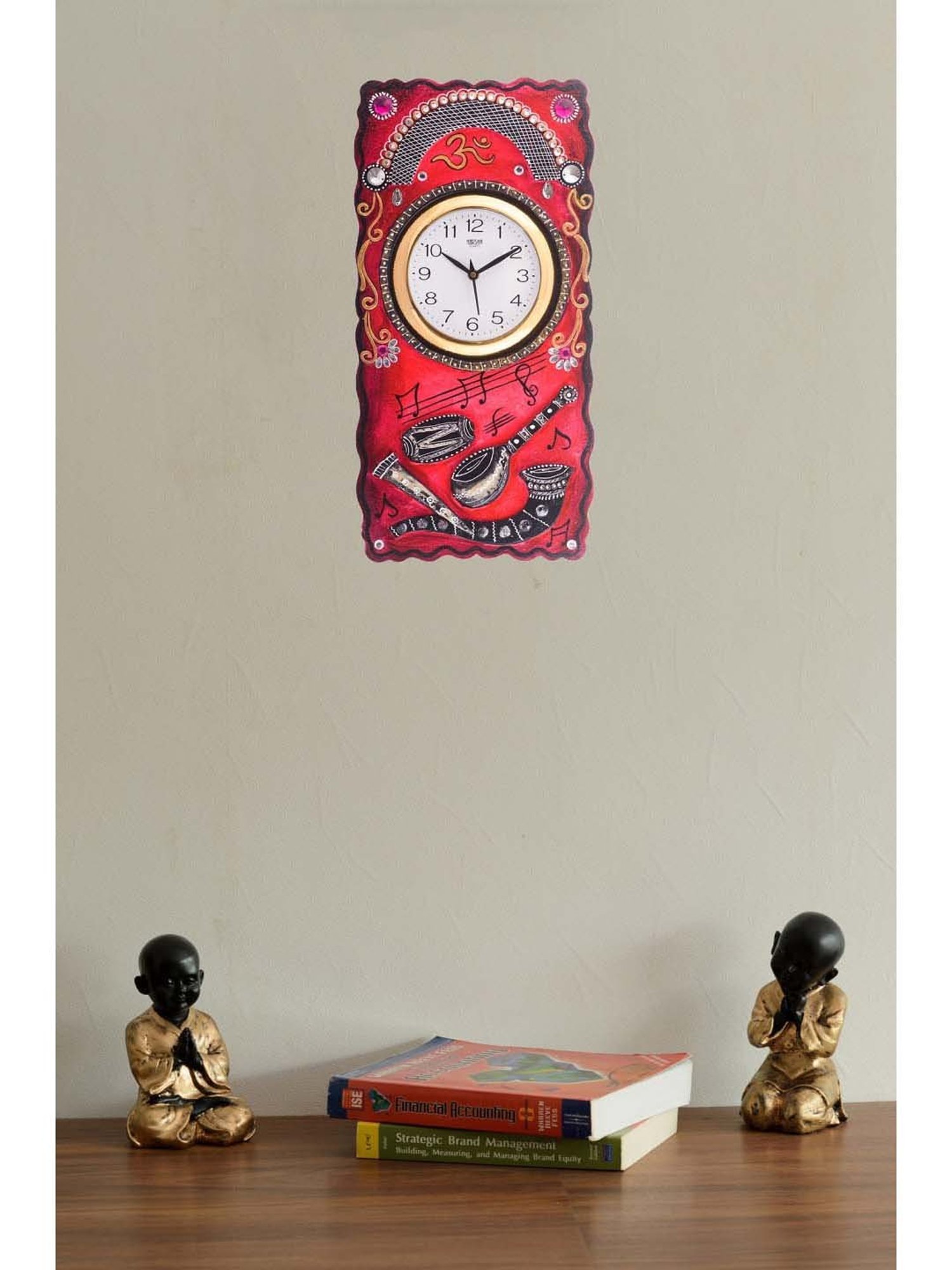 eCraftIndia Musical Instruments Embossed Colorful Wooden Handcrafted Wooden Wall Clock