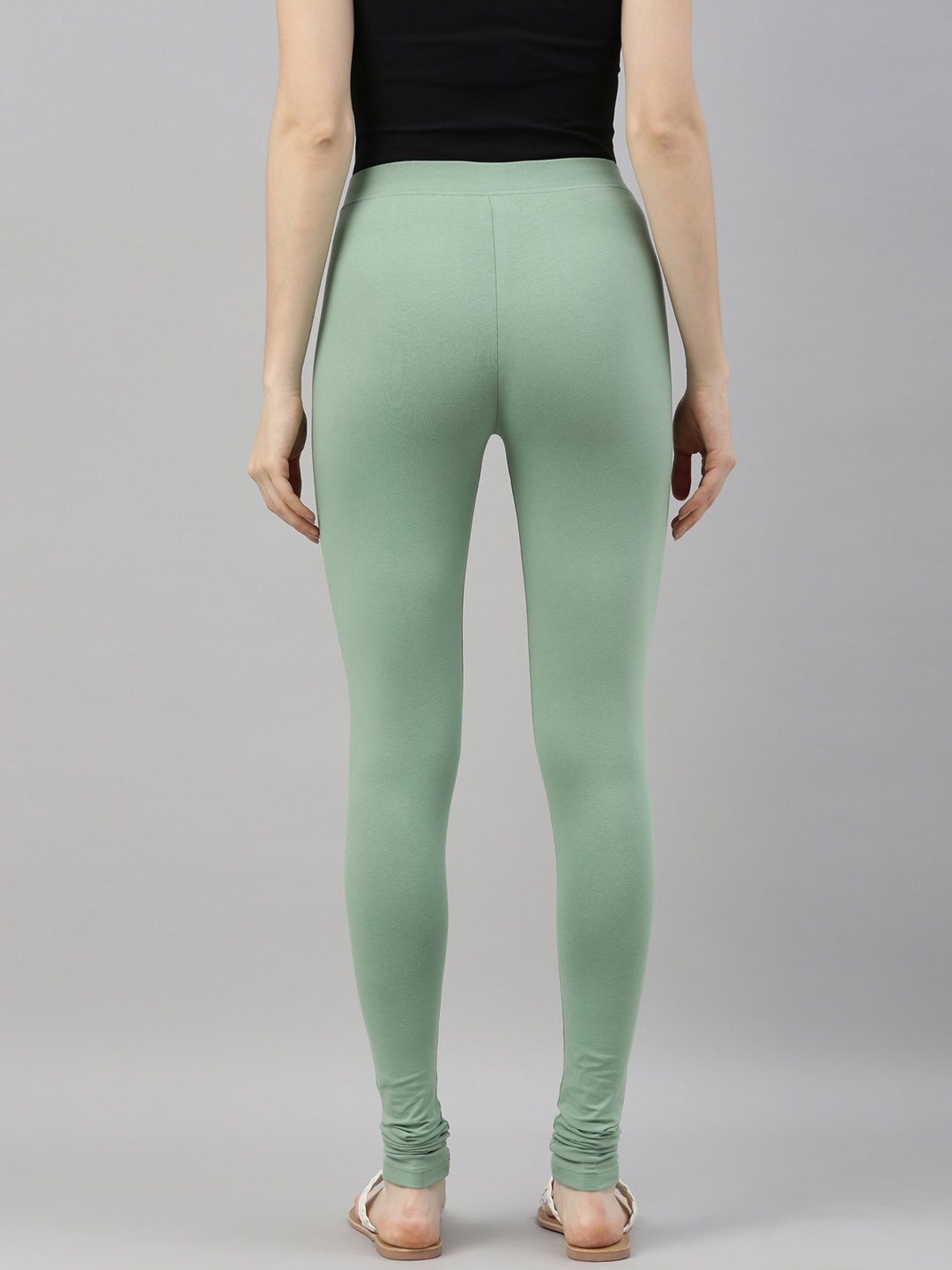 TWIN BIRDS Green Cotton Full Length Leggings
