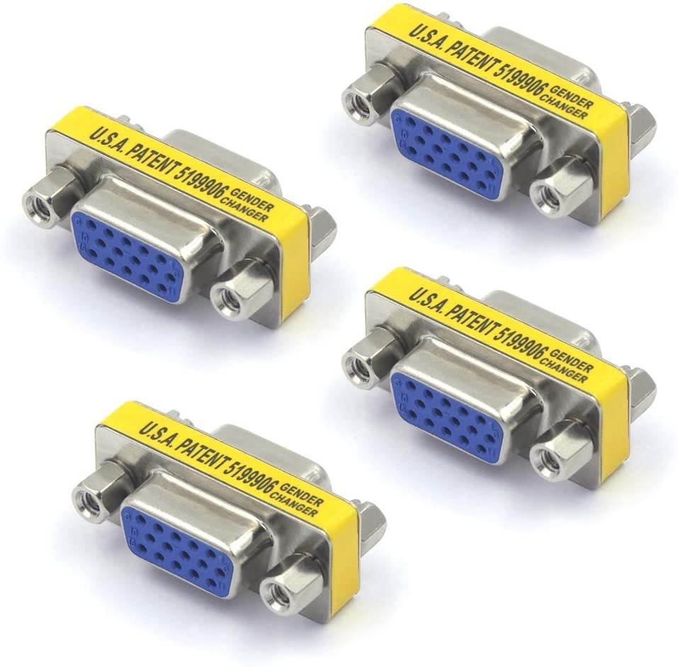 VCE 4-Pack VGA SVGA Coupler HD15 Female to Female Mini Gender Changer Coupler Vga Cable Adapter