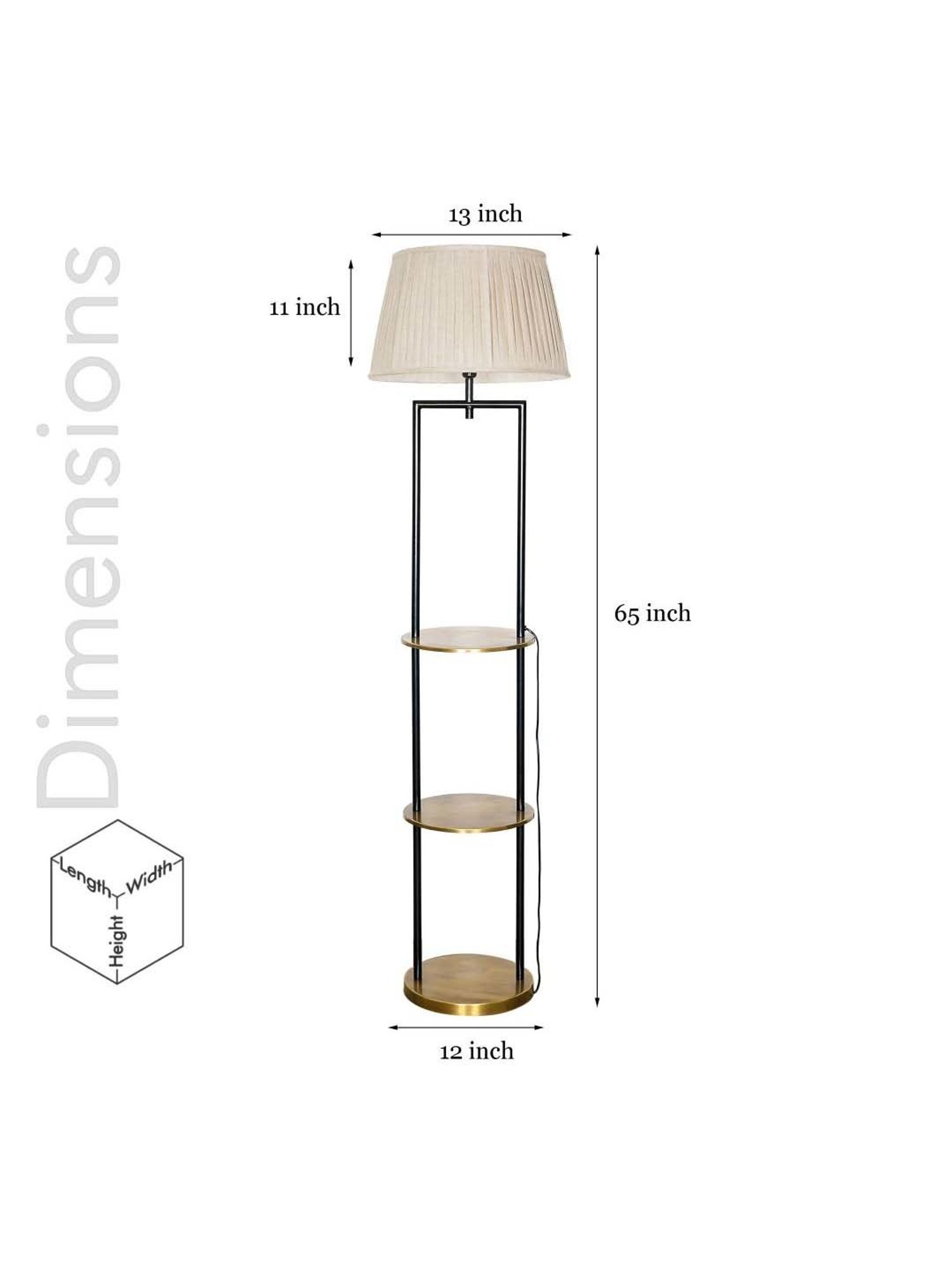 Kapoor E Illuminations Gallow Brass & Black Metal Multiutility Shelf Floor Lamp