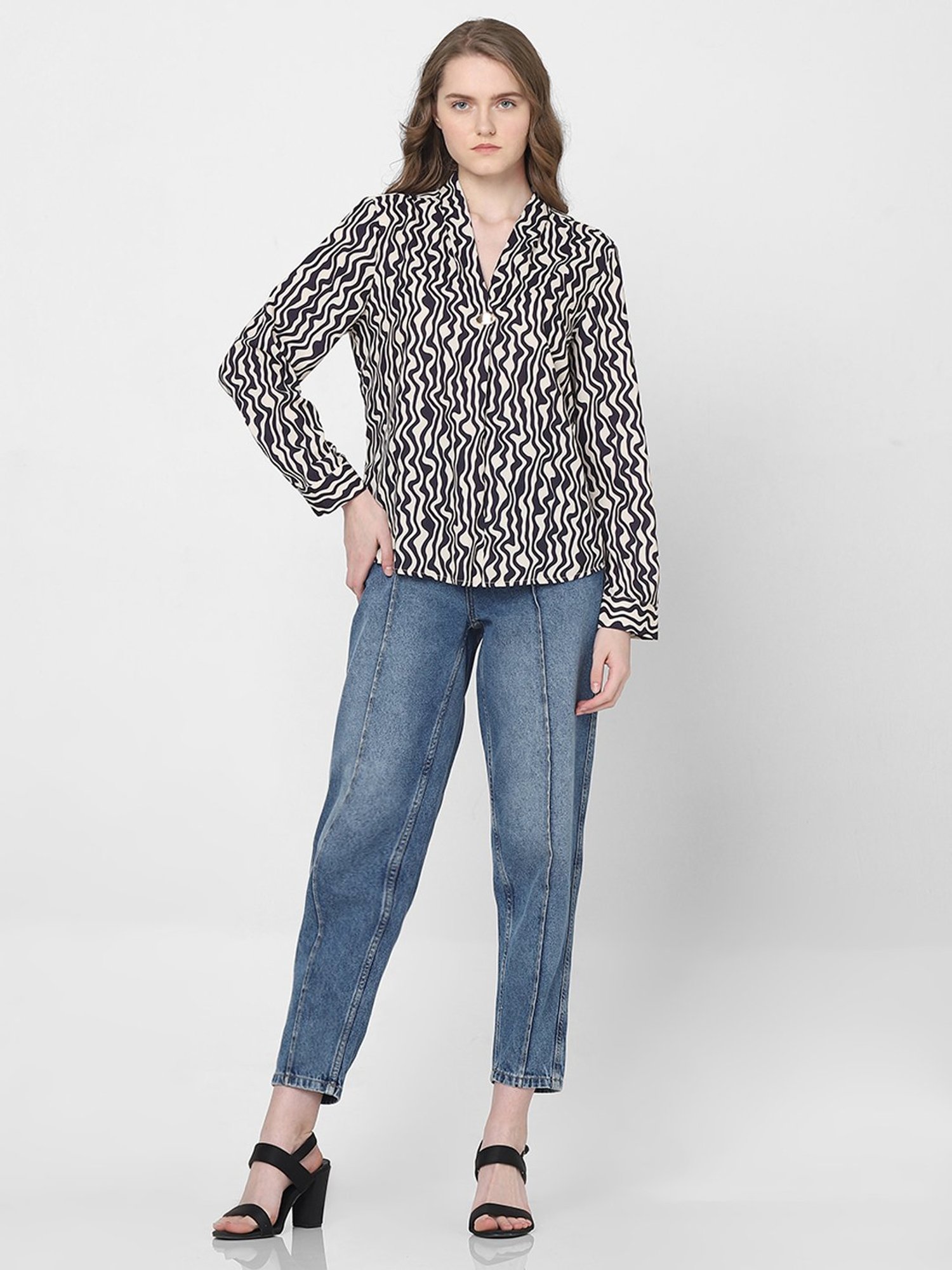 Vero Moda Black & Beige Printed Top