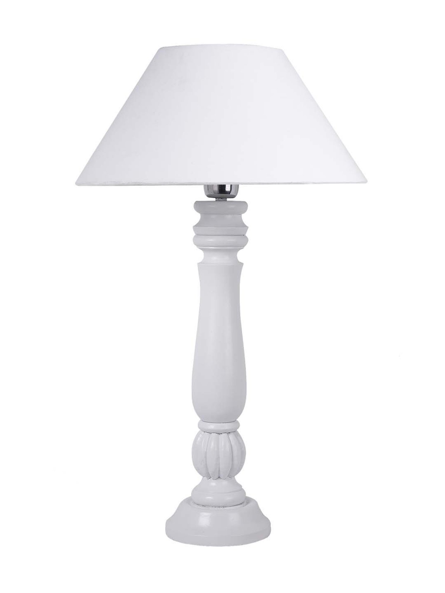 Homesake White Classic Victorian Wood Table Lamp with White Shade (Bulb Included) - Set of 1