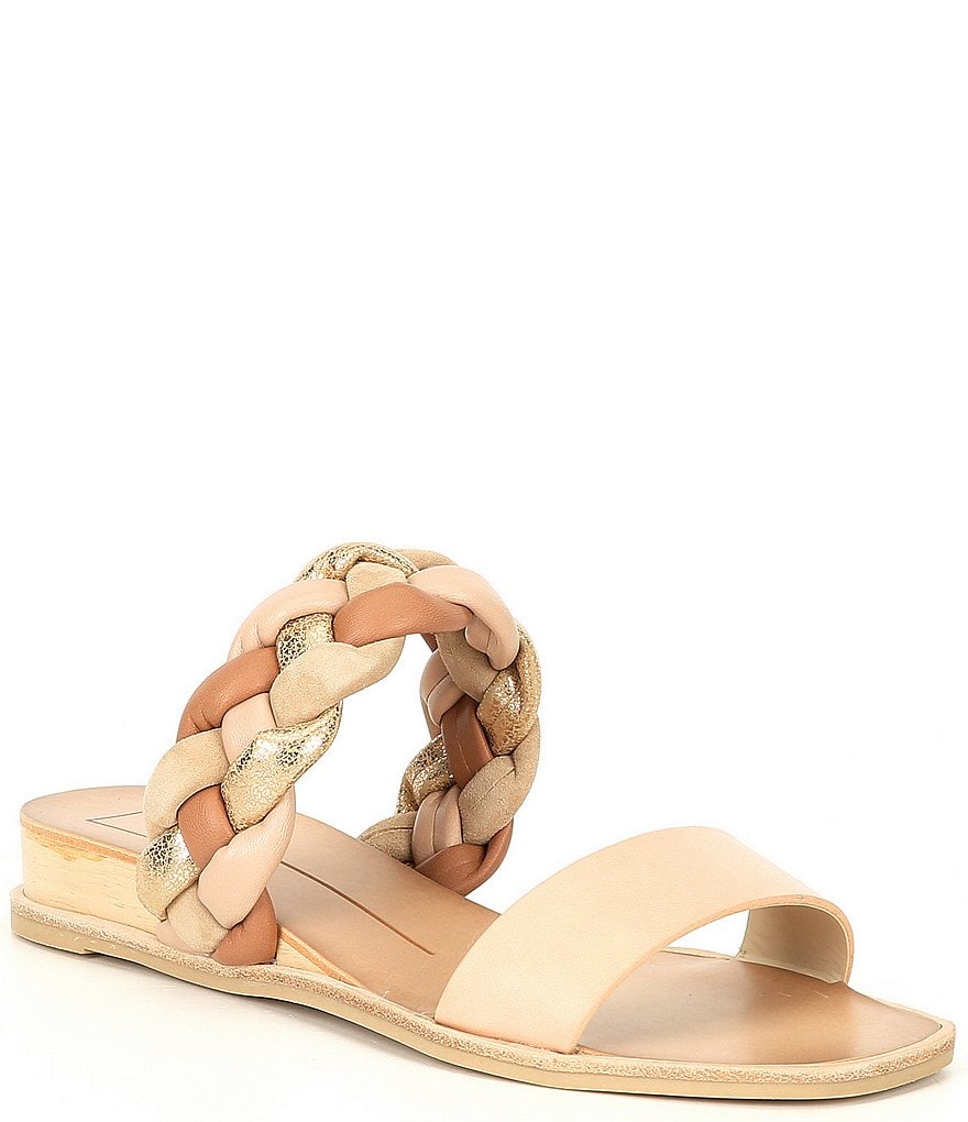 Dolce Vita Persey Leather Multi Braided Strap Wedge Slides