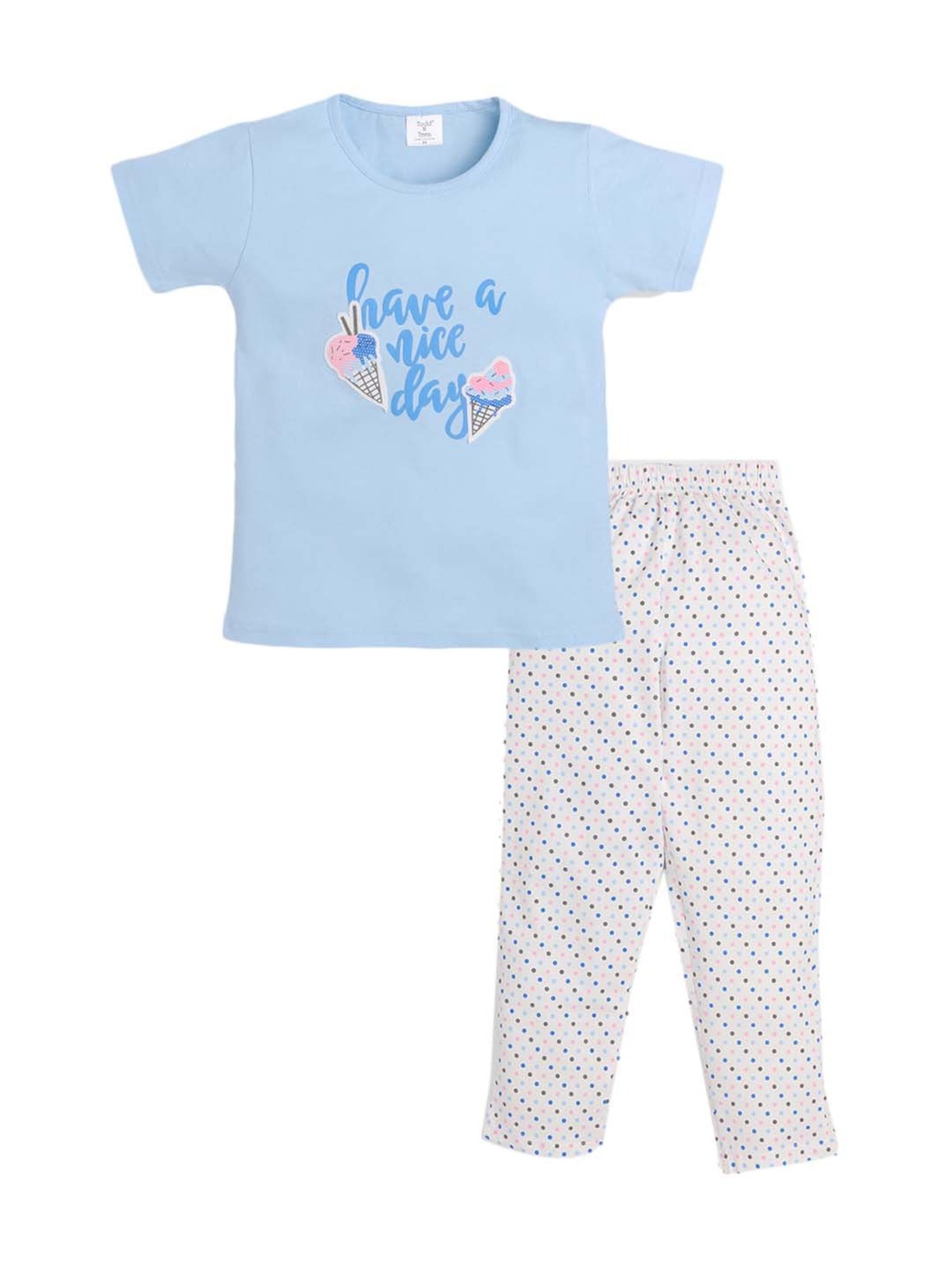 Todd N Teen Kids Blue Cotton Printed T-Shirt & Pyjamas