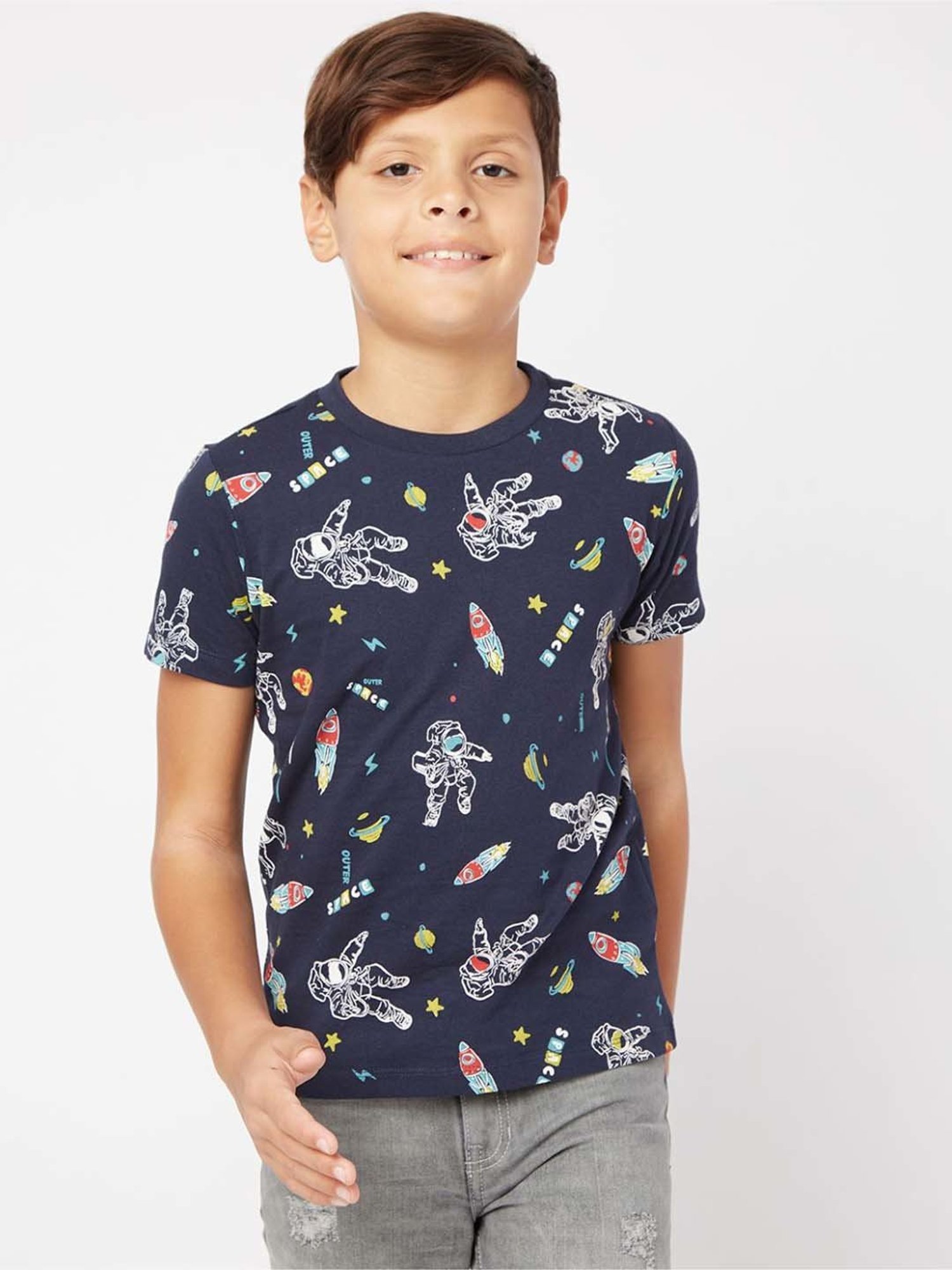 Gas Kids Blue Cotton Printed T-Shirt