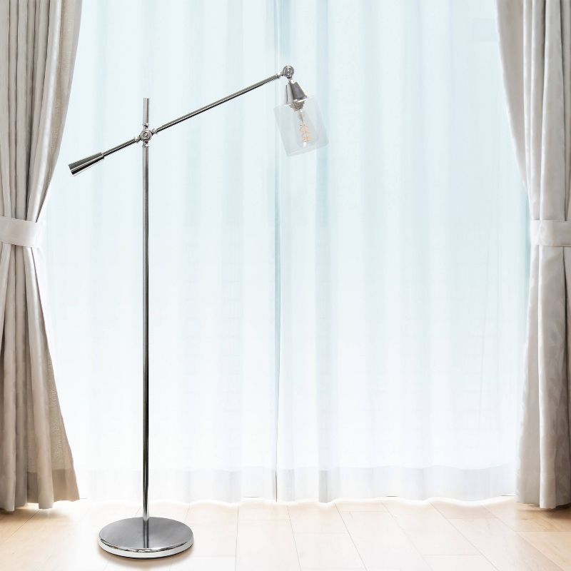 Swing Arm Floor Lamp with Glass Cylindrical Shade Chrome - Lalia Home