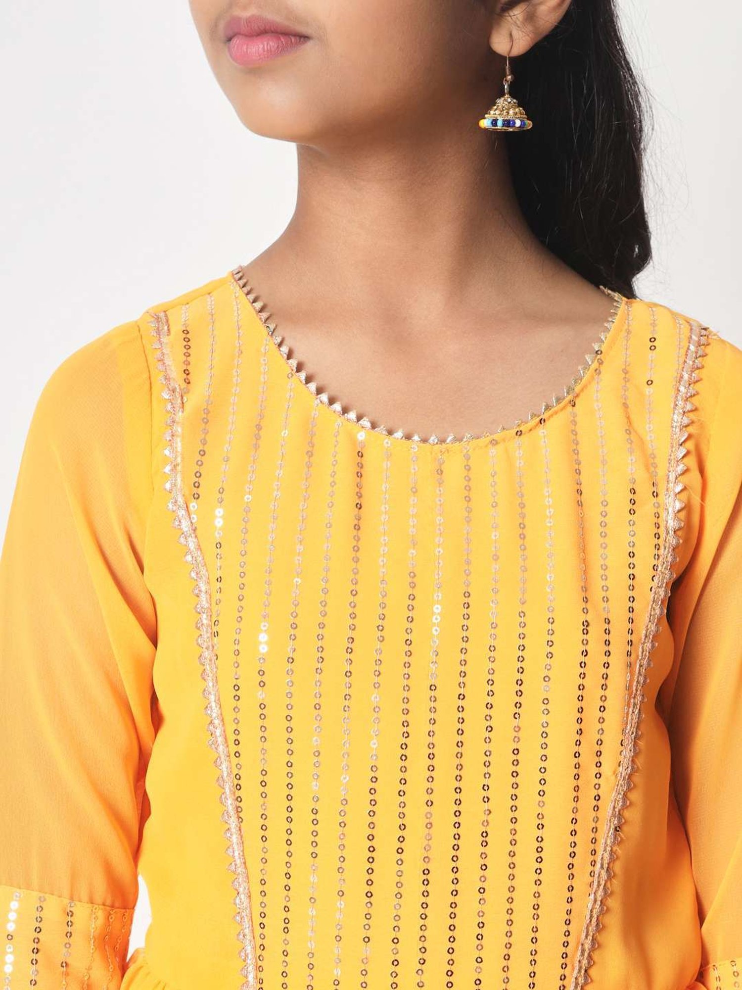studiorasa Kids Yellow Embroidered Kurti Set