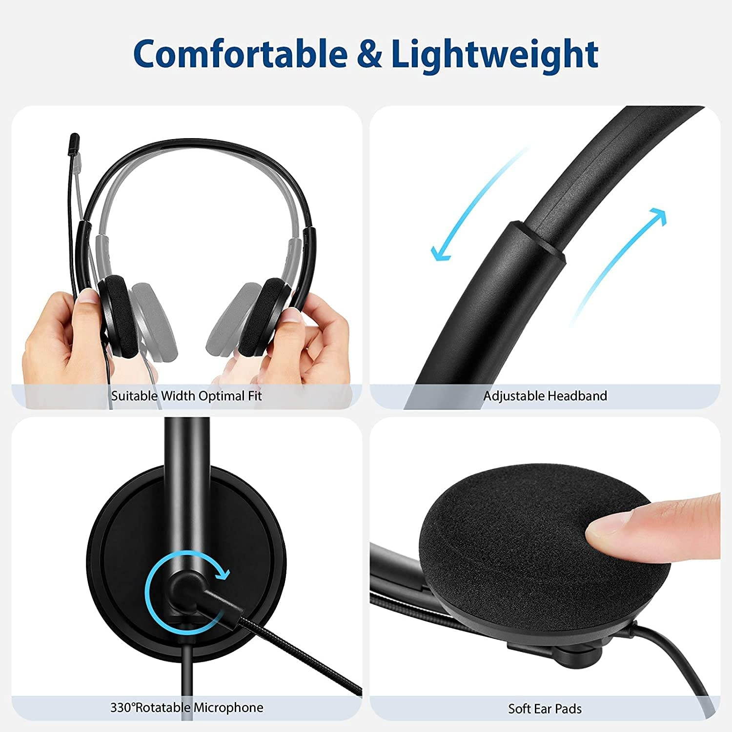 USB Headset with Microphone Noise Cancelling & Ultra-Soft 3.5mm Computer Headset for Laptop PC Cell Phone iPhone Skype Zoom Webinar Call Center Office