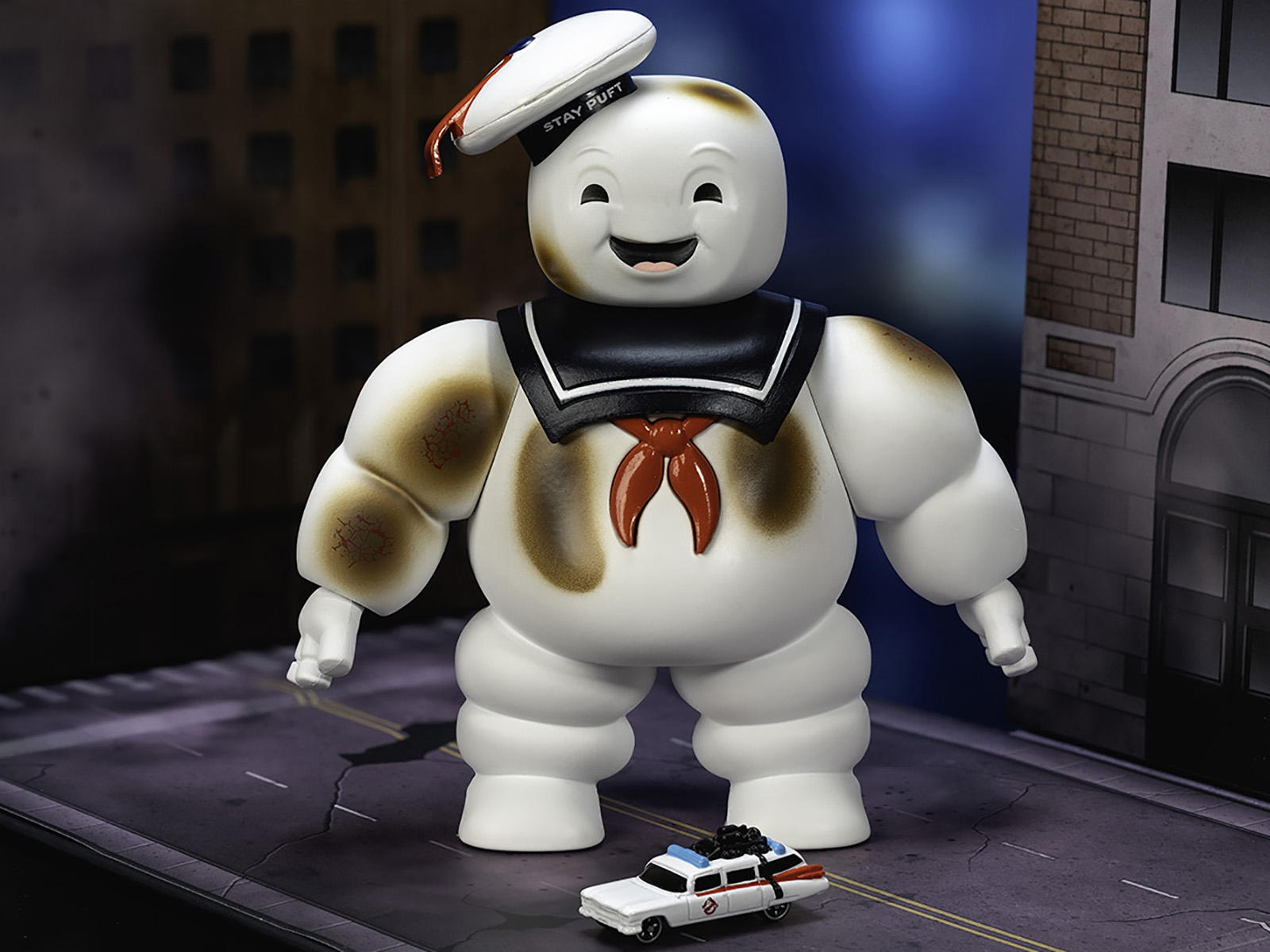 "Ghostbusters" 6" Stay Puft Marshmallow Man Figure with Nano Ecto-1 Car Diorama Set "Ghostbusters" (1984) Movie "Next Level" Series Model by Jada