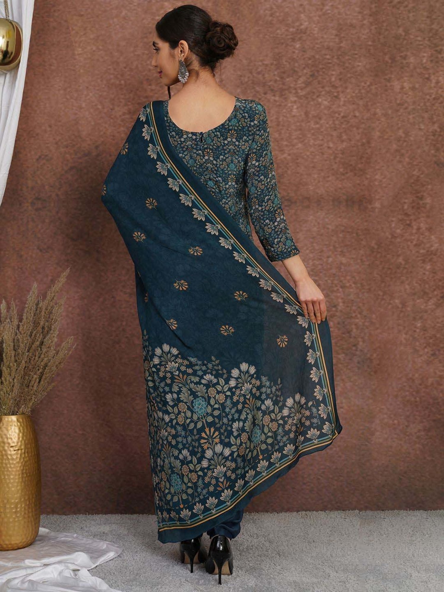 Stylee LIFESTYLE Blue Printed Unstitched Dress Material