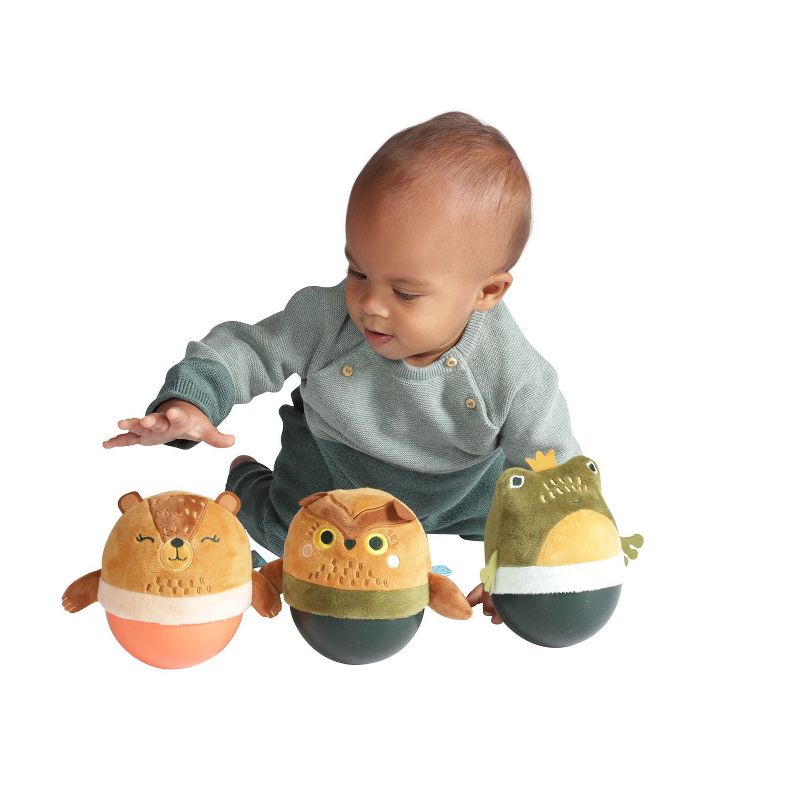 Manhattan Toy Wobbly Bobbly Owl Weighted, Soft Silicone Wobble Ball with Embroidered Plush Baby & Toddler Toy