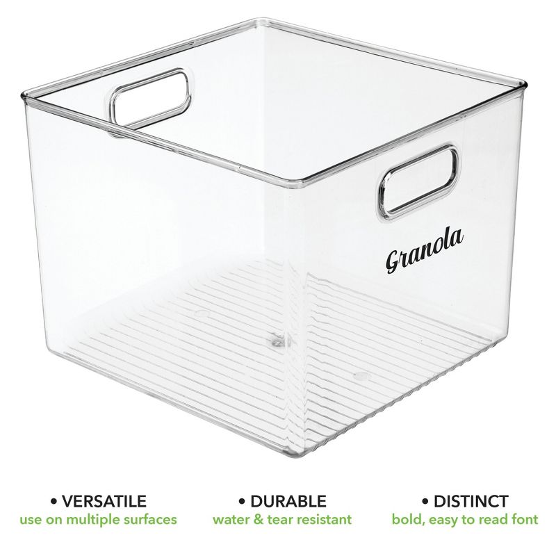 mDesign Stackable Plastic Pantry Organizer Box, 2 Pack + 36 Labels - Clear