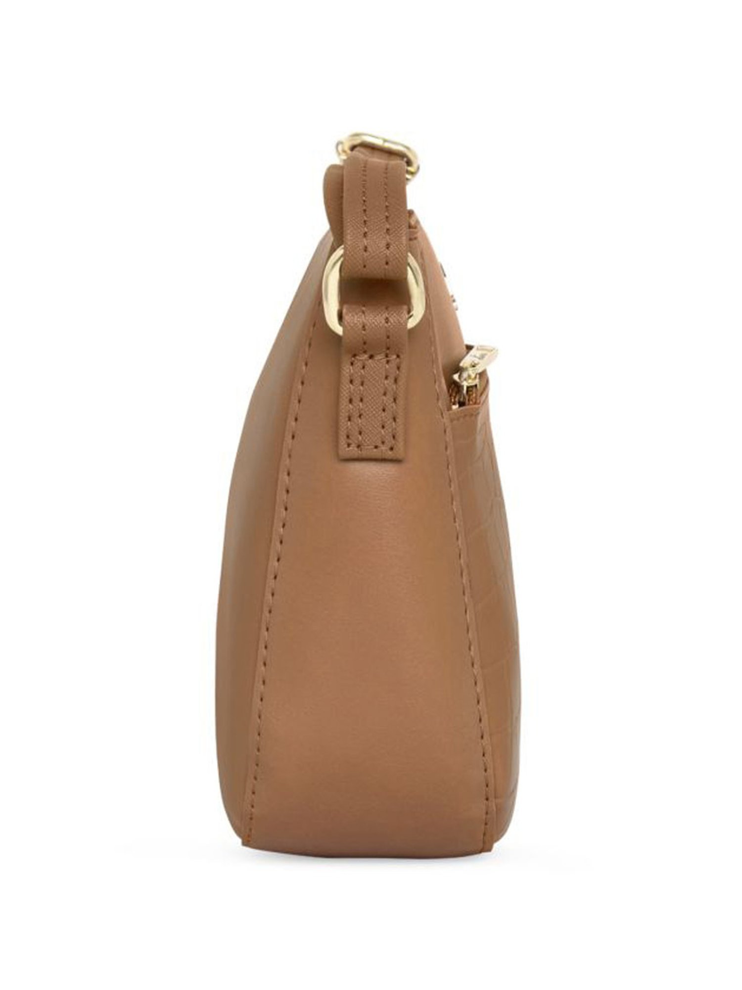 Lavie Croc Saddle Tan Synthetic Textured Sling Handbag