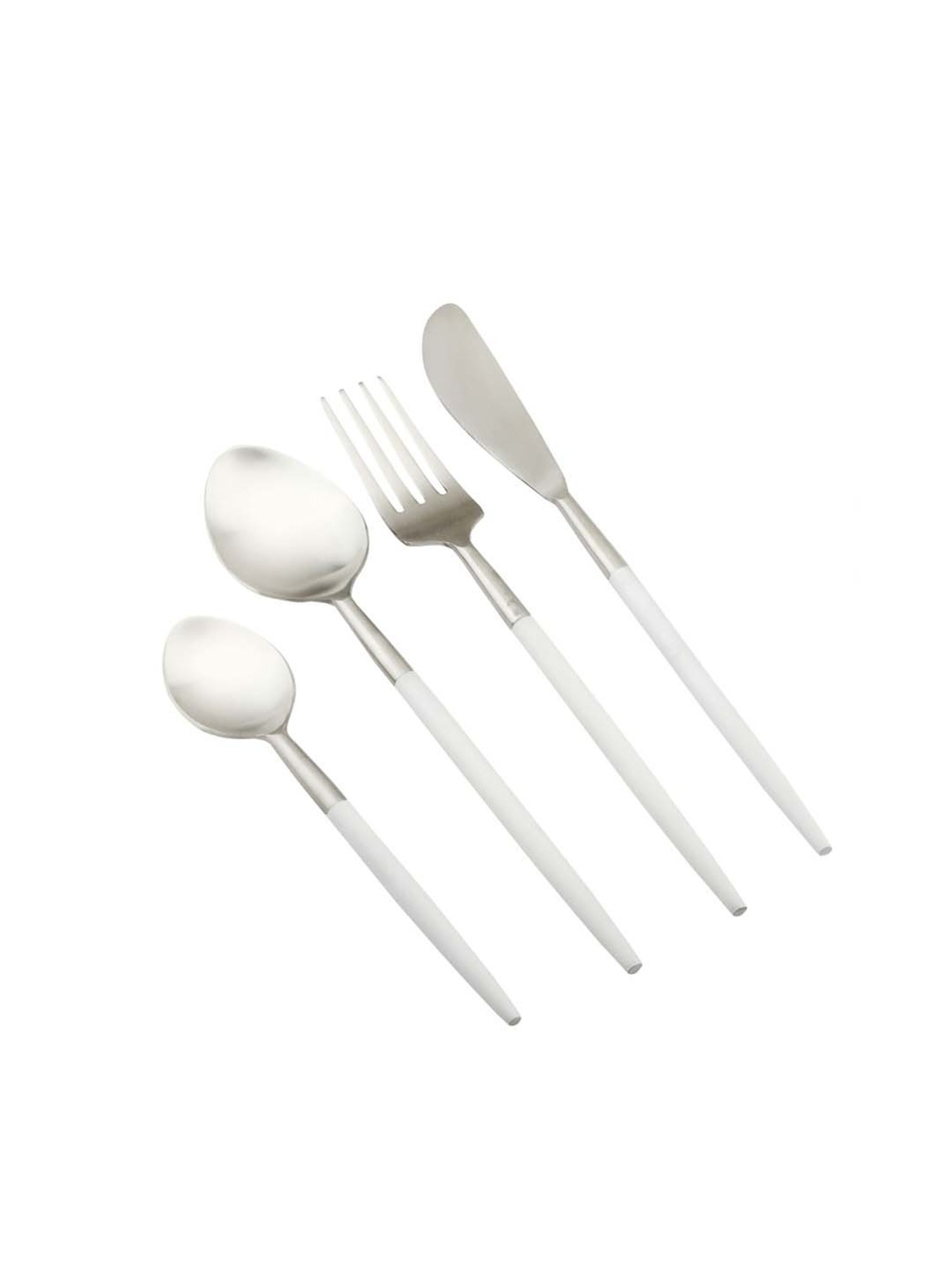 VarEesha Radiant Silver & White Stainless Steel Cutlery - Set of 4