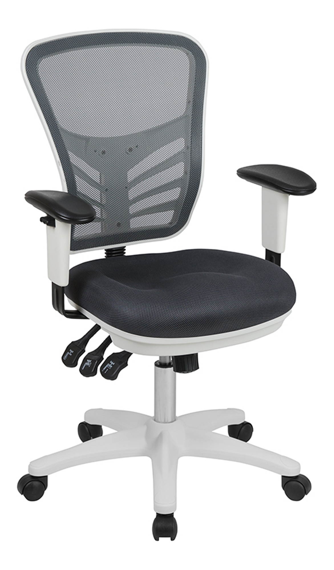 Mid-Back Dark Gray Mesh Multifunction Executive Swivel Ergonomic Office Chair with Adjustable Arms and White Frame