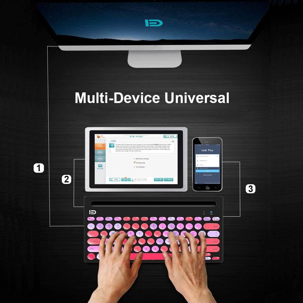 Wireless Bluetooth Keyboard, Attoe Dual Mode Multi-Device Cute Portable Slim Wireless Keyboard with USB Nano, 20m Connection Distance for Tablet PC Windows Android iOS Mac (Black)