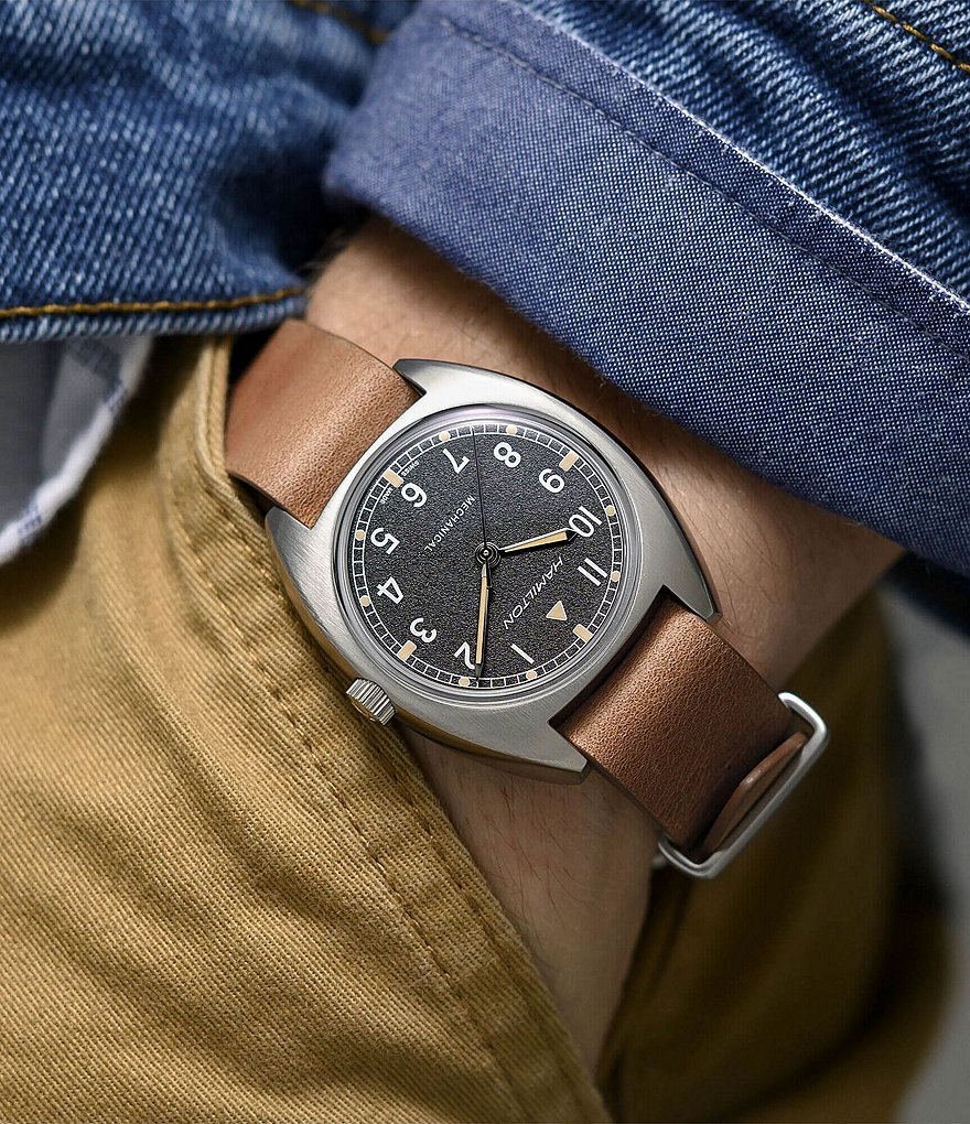Hamilton Khaki Aviation Pilot Pioneer Mechanical Leather Strap Watch